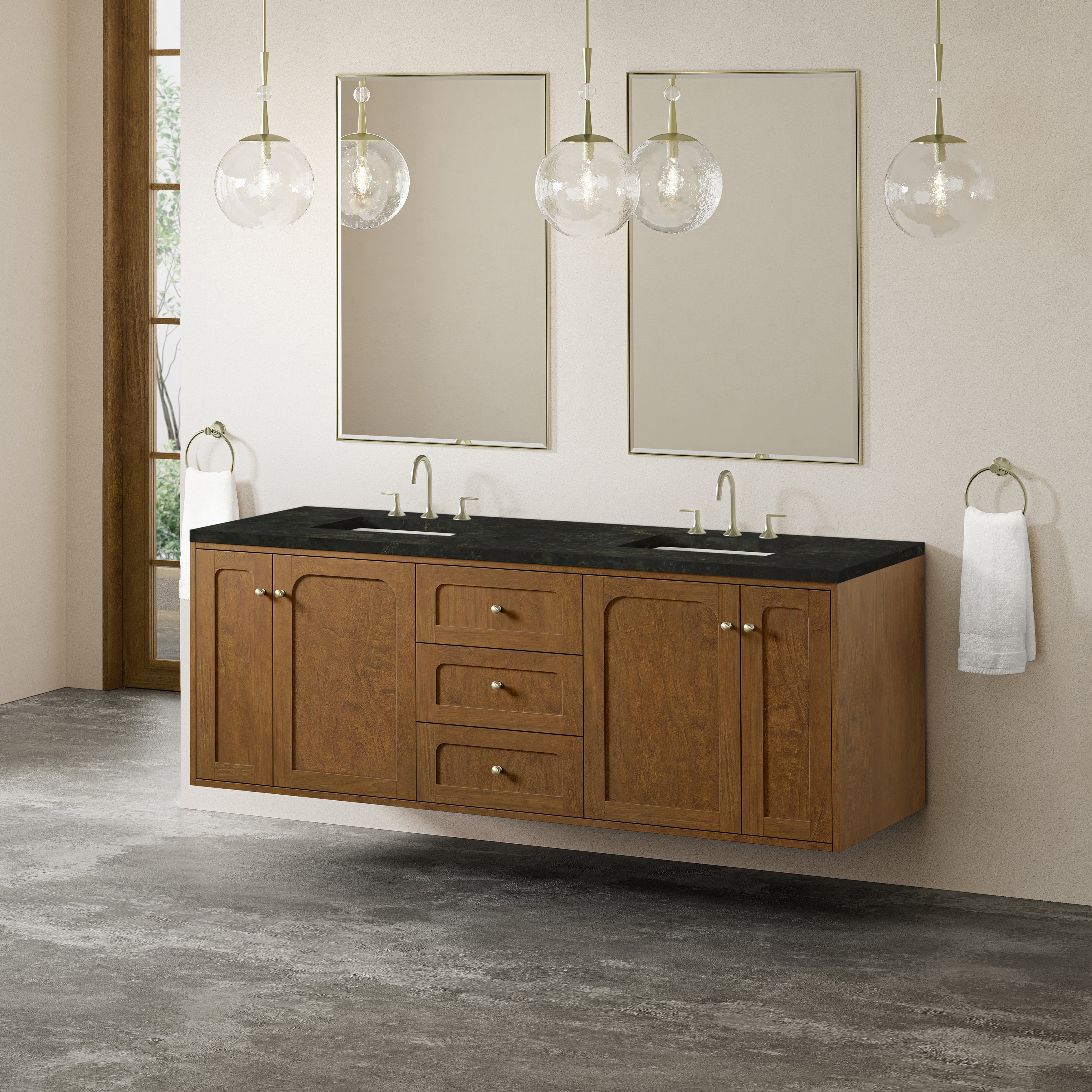James Martin Laurent 72" Double Vanity in Honey Oak with 3cm Countertop