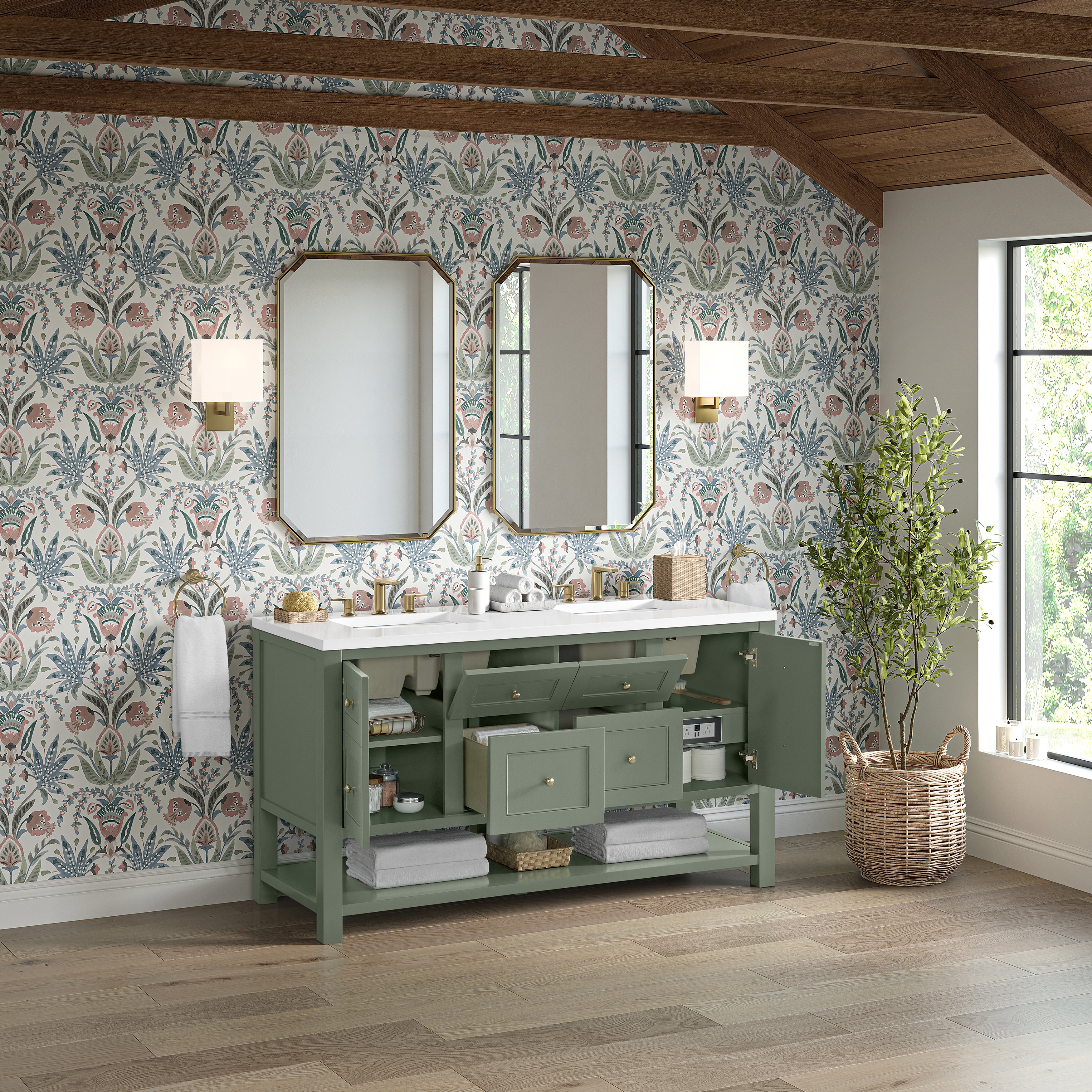 James Martin Breckenridge 60" Double Vanity in Smokey Celadon with 3cm Countertop
