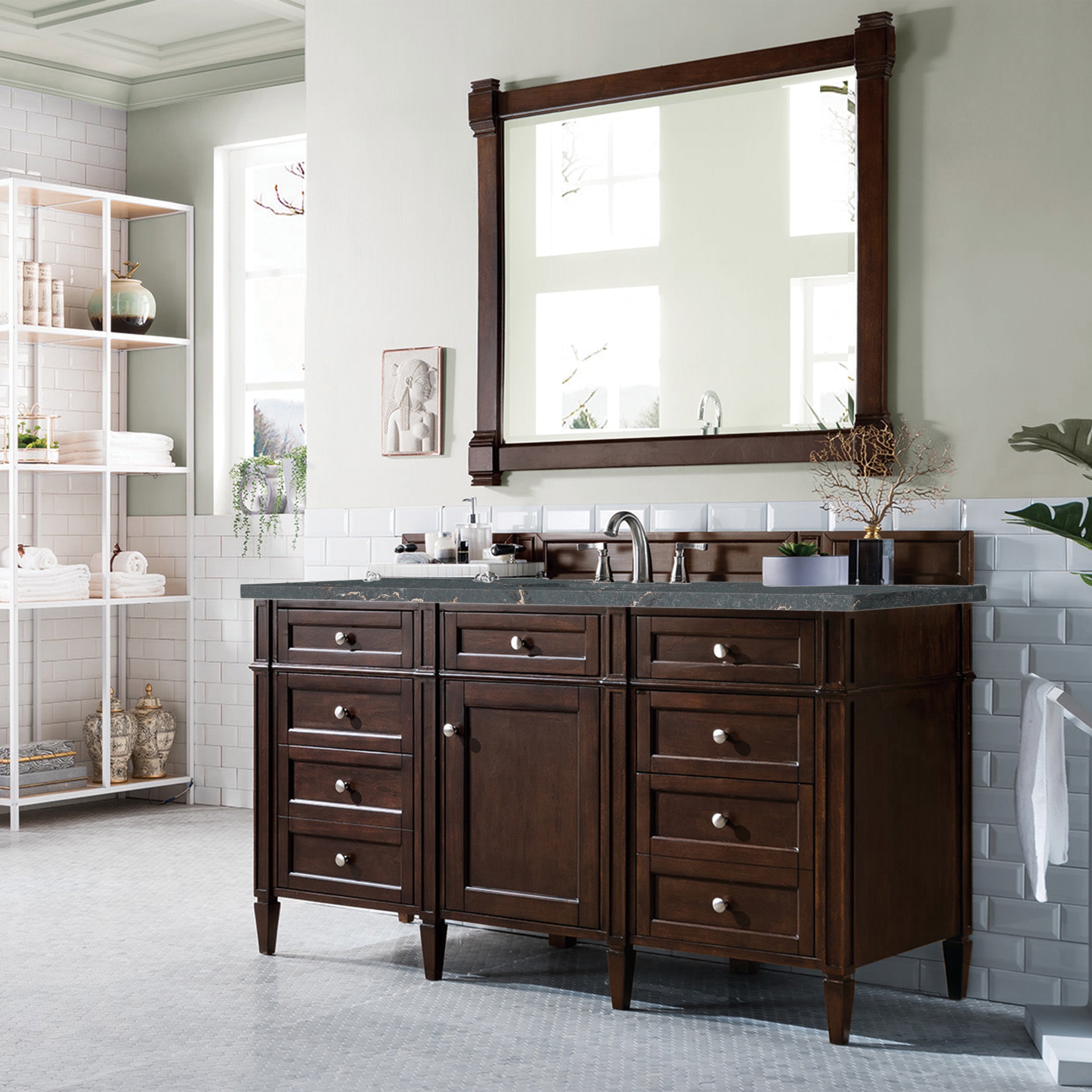James Martin Brittany 60" Single Vanity in Burnished Mahogany with 3cm Countertop and FreePower Wireless Charger