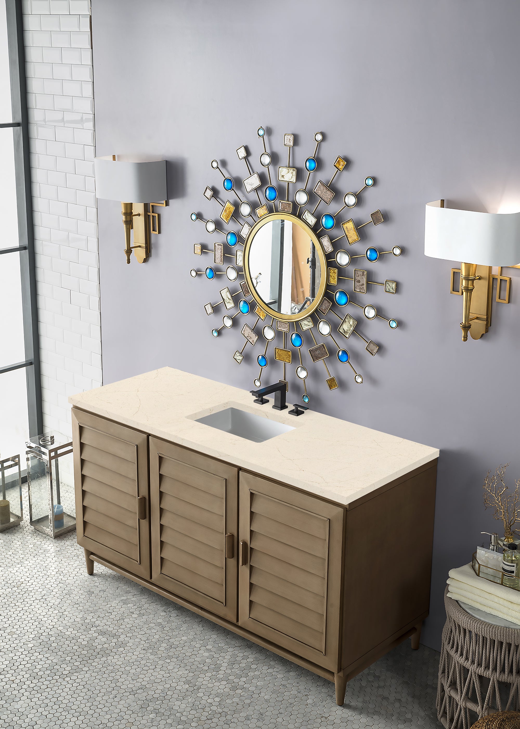 James Martin Portland 60" Single Vanity in Whitewashed Walnut with 3cm Countertop