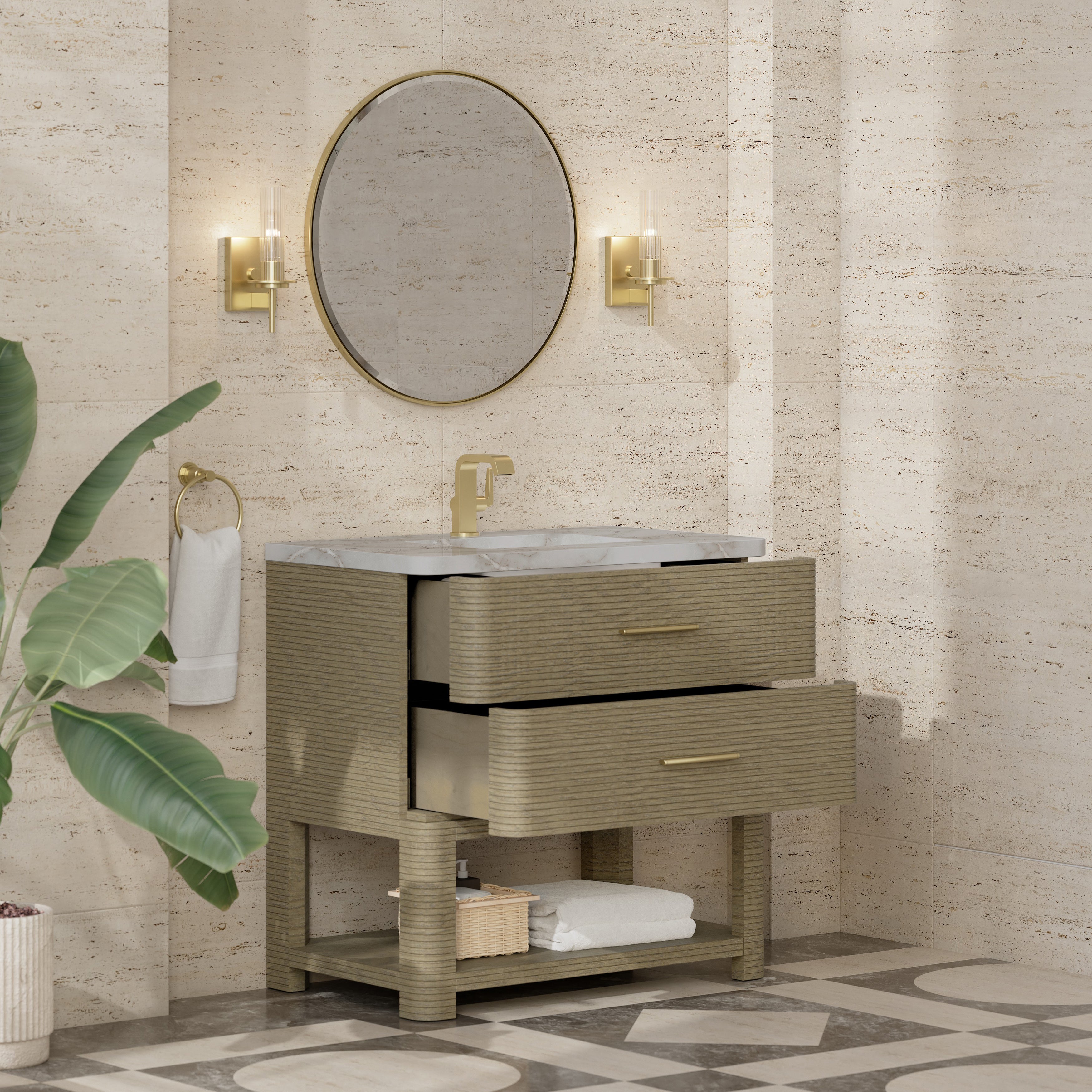James Martin Lucian 36" Single Vanity in Pebble Oak with 3cm Countertop