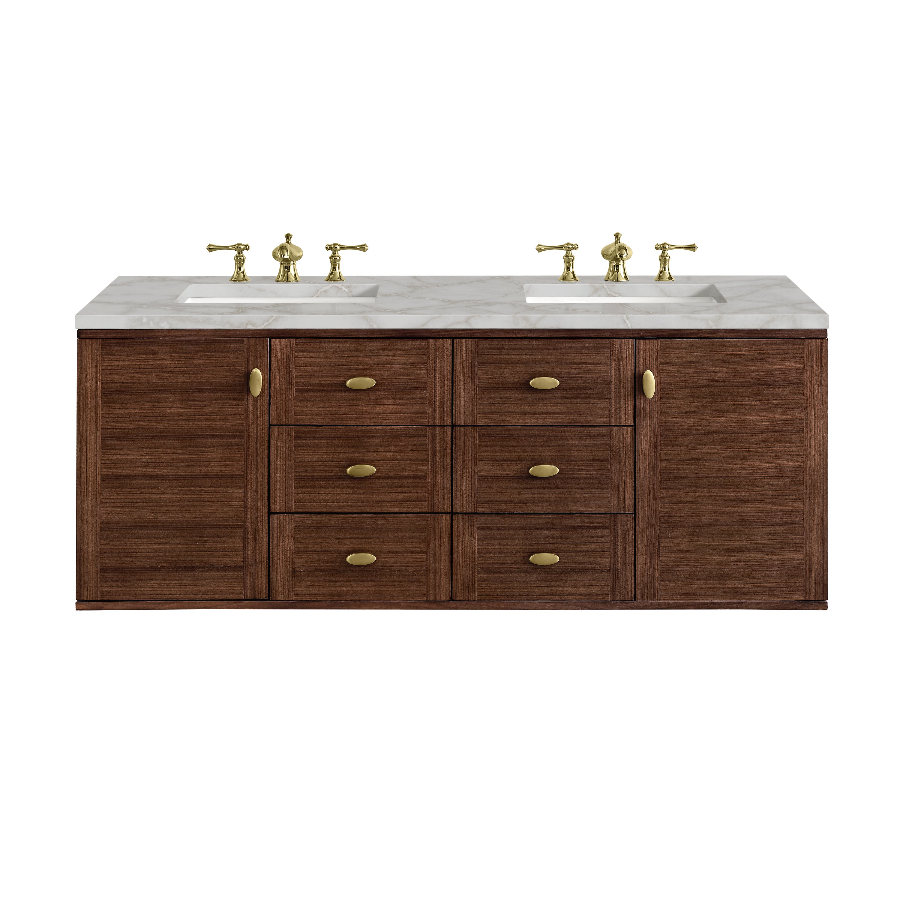 James Martin Amberly 60" Double Vanity in Mid-Century Walnut with 3cm Countertop