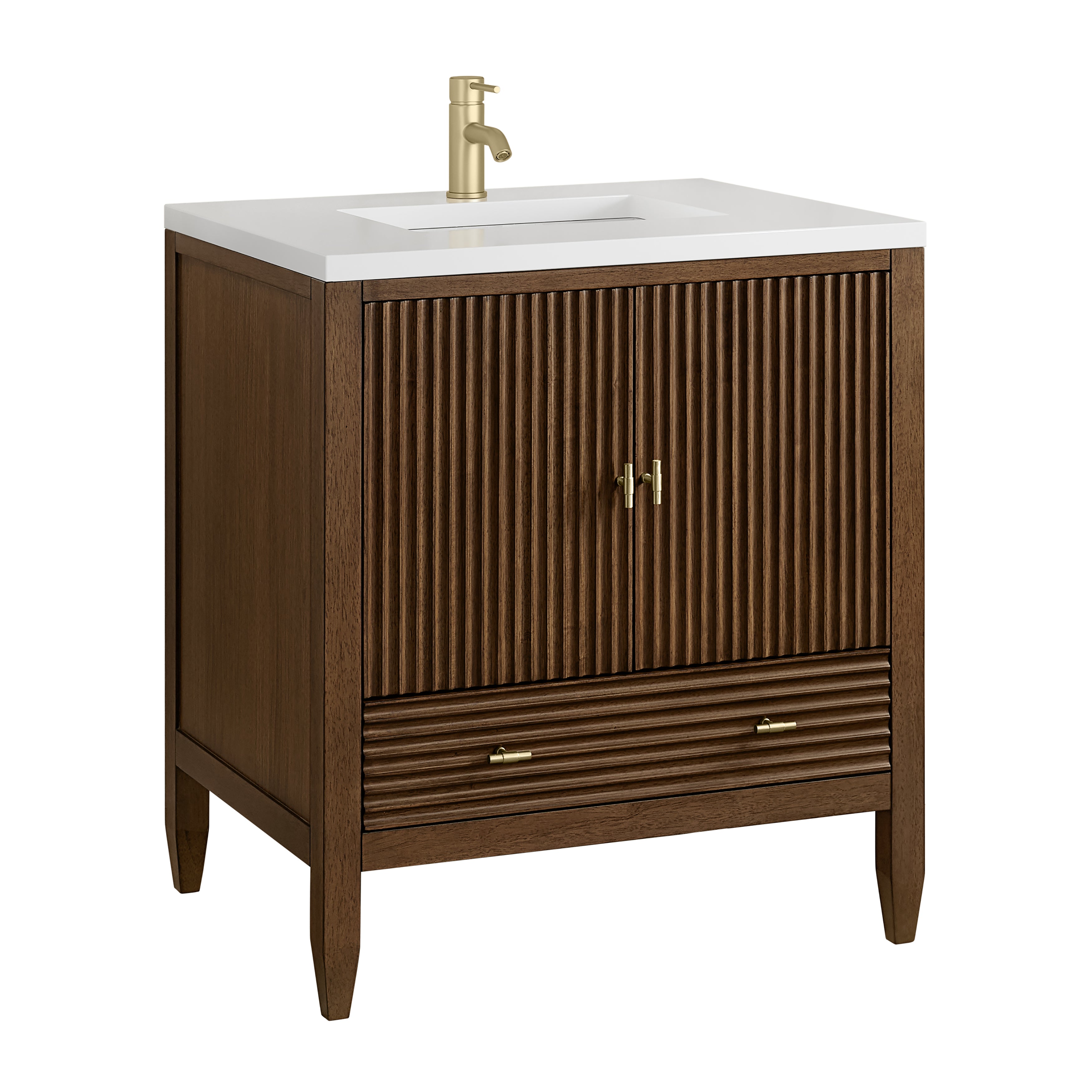 James Martin Myrrin 30" Single Vanity in Mid-Century Walnut with 3cm Countertop