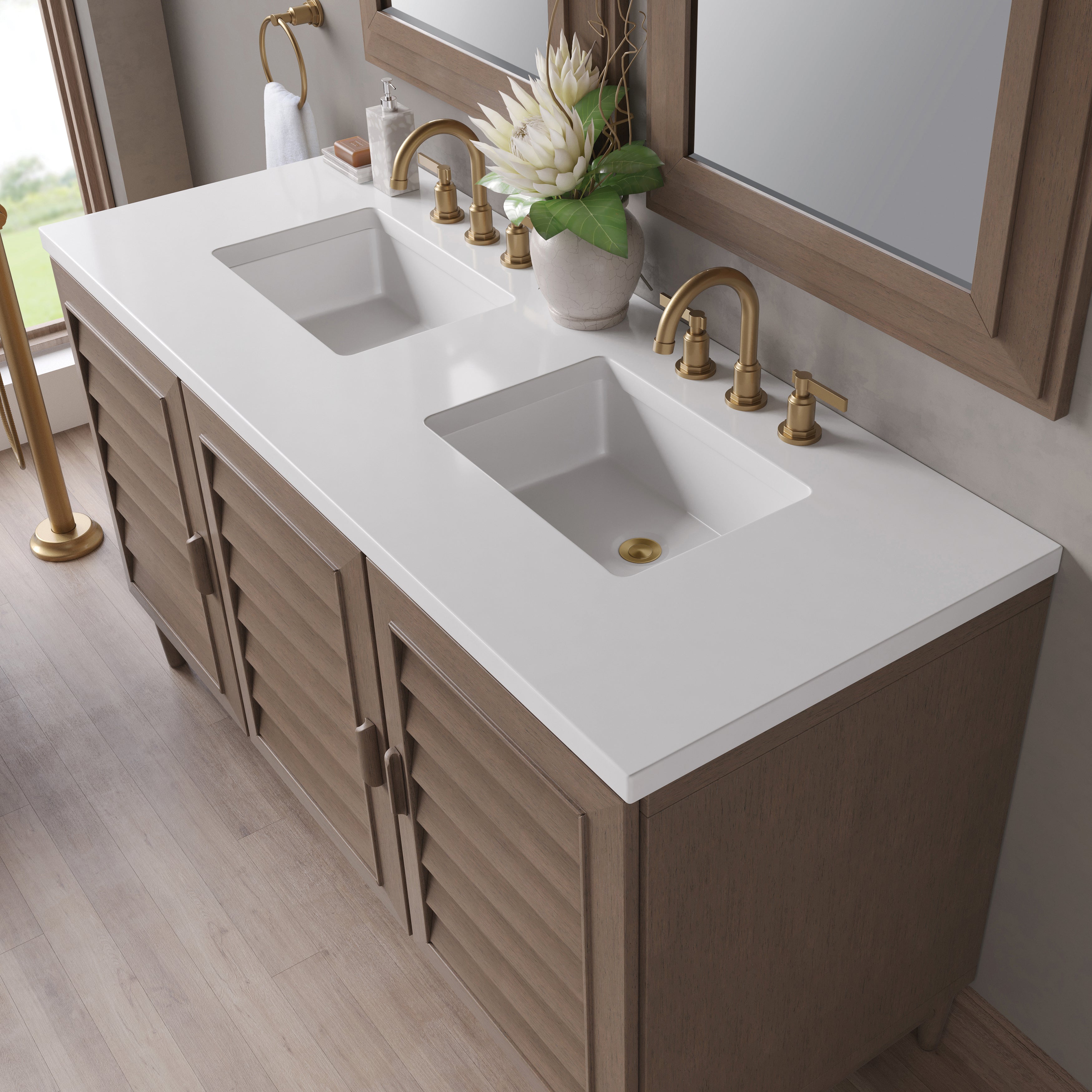 James Martin Portland 60" Double Vanity in Whitewashed Walnut with 3cm Countertop