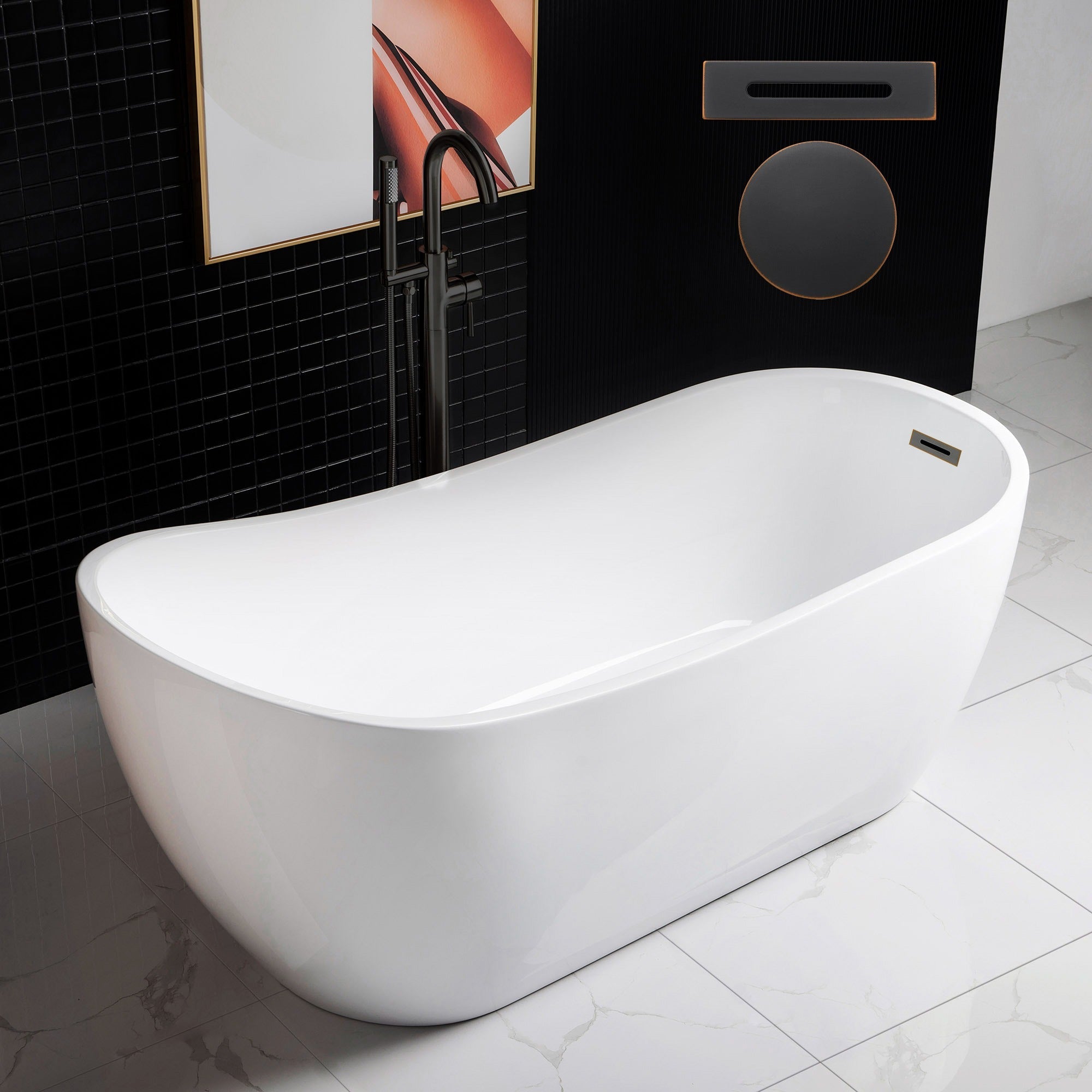 WOODBRIDGE 67" Acrylic Freestanding Bathtub Contemporary Soaking Tub with Drain & Overflow, B0001