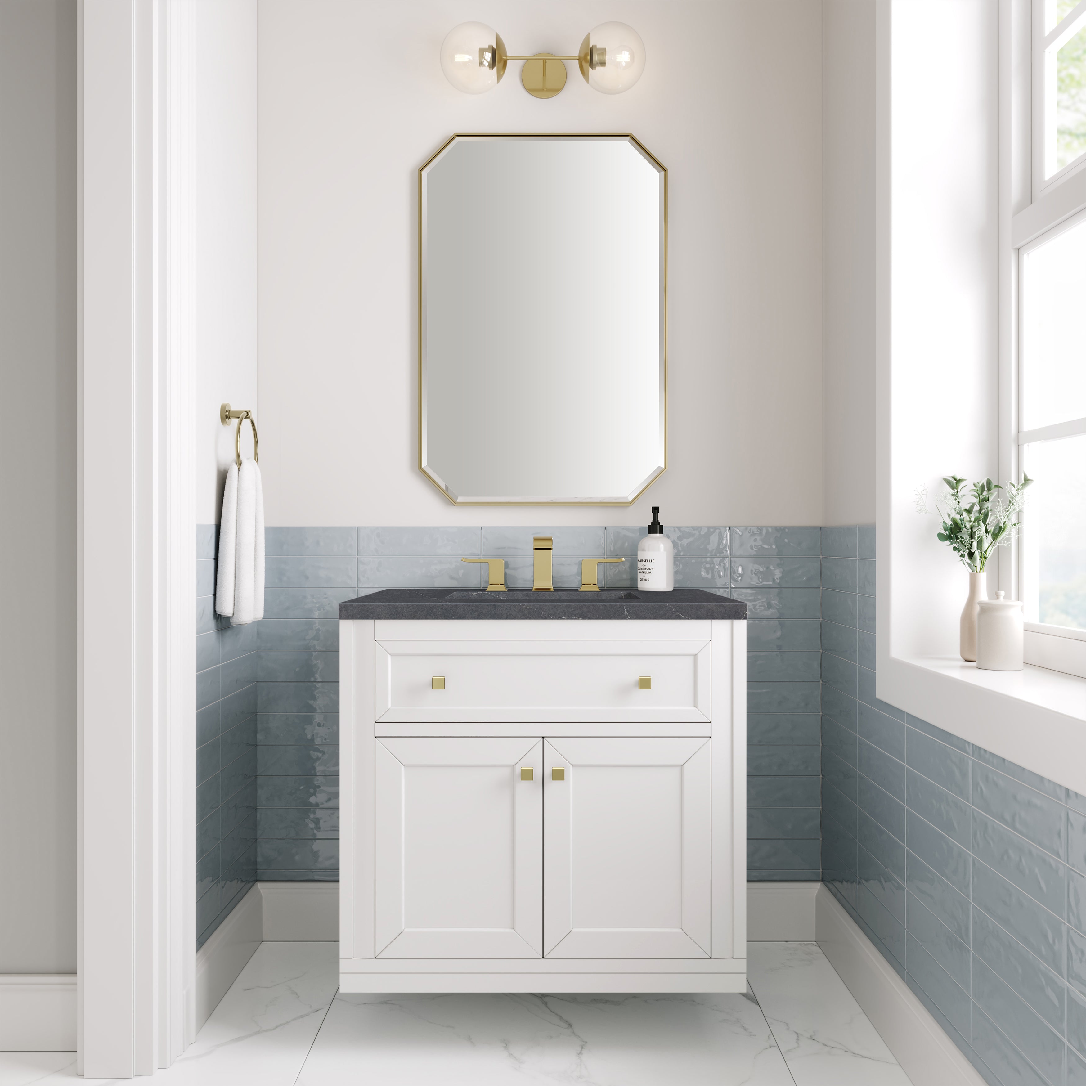 James Martin Chicago 30" Single Vanity in Glossy White with 3cm Countertop
