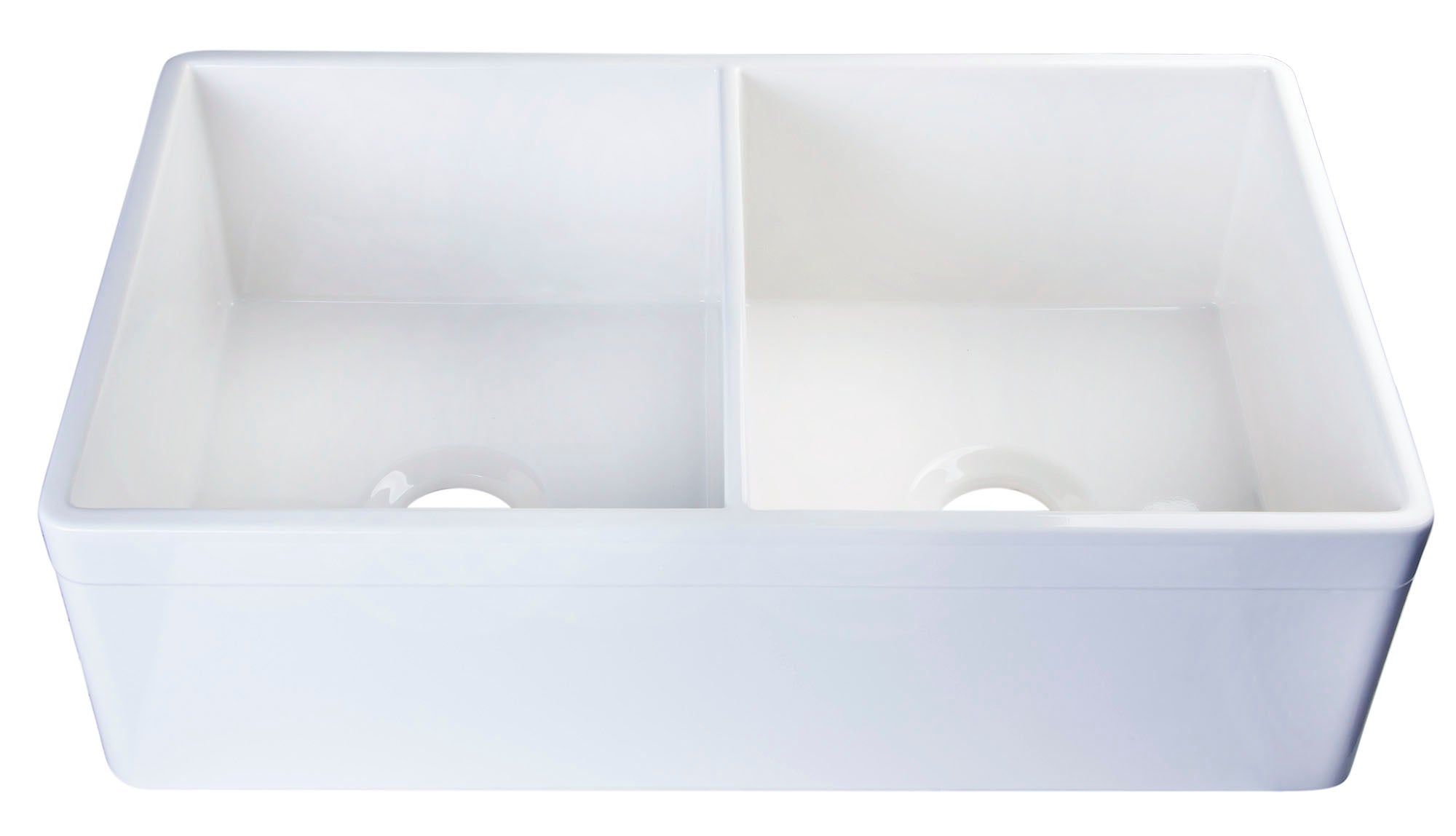 ALFI brand AB539 AB539-W White 32" Decorative Lip Apron Double Bowl Fireclay Farmhouse Kitchen Sink