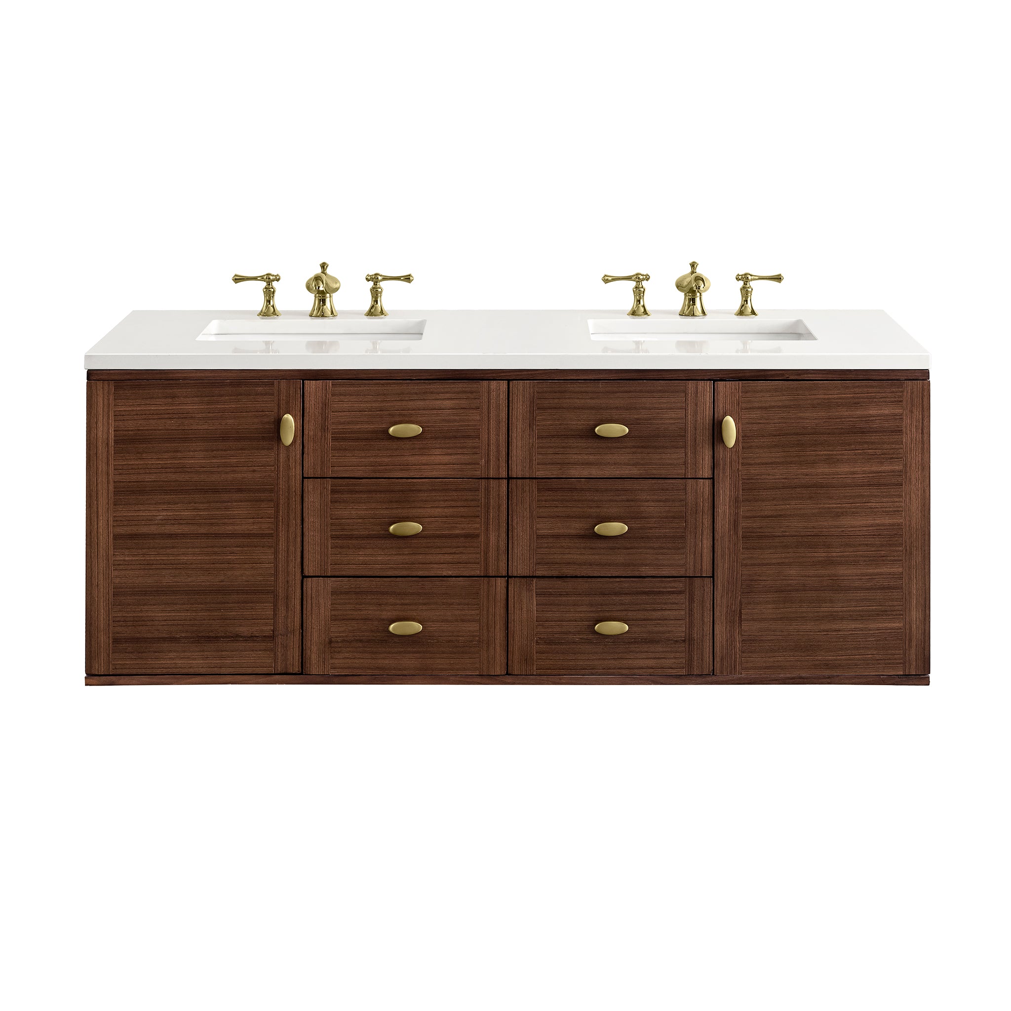 James Martin Amberly 60" Double Vanity in Mid-Century Walnut with 3cm Countertop