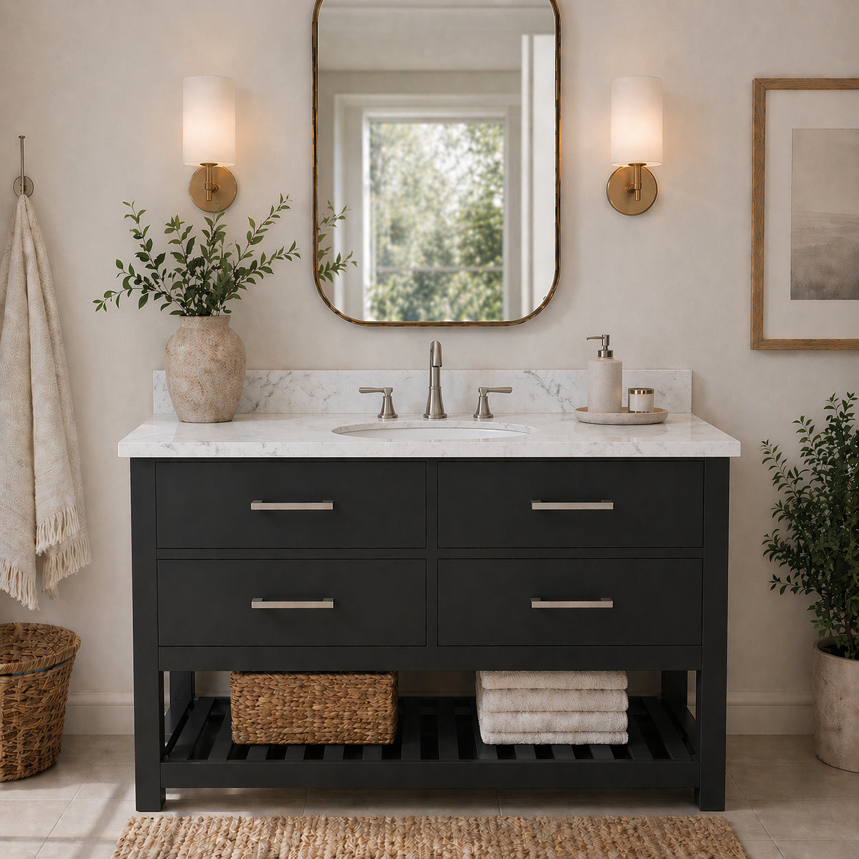 MAIDSTONE Holden 48 Inch Birch and Oak Console Vanity