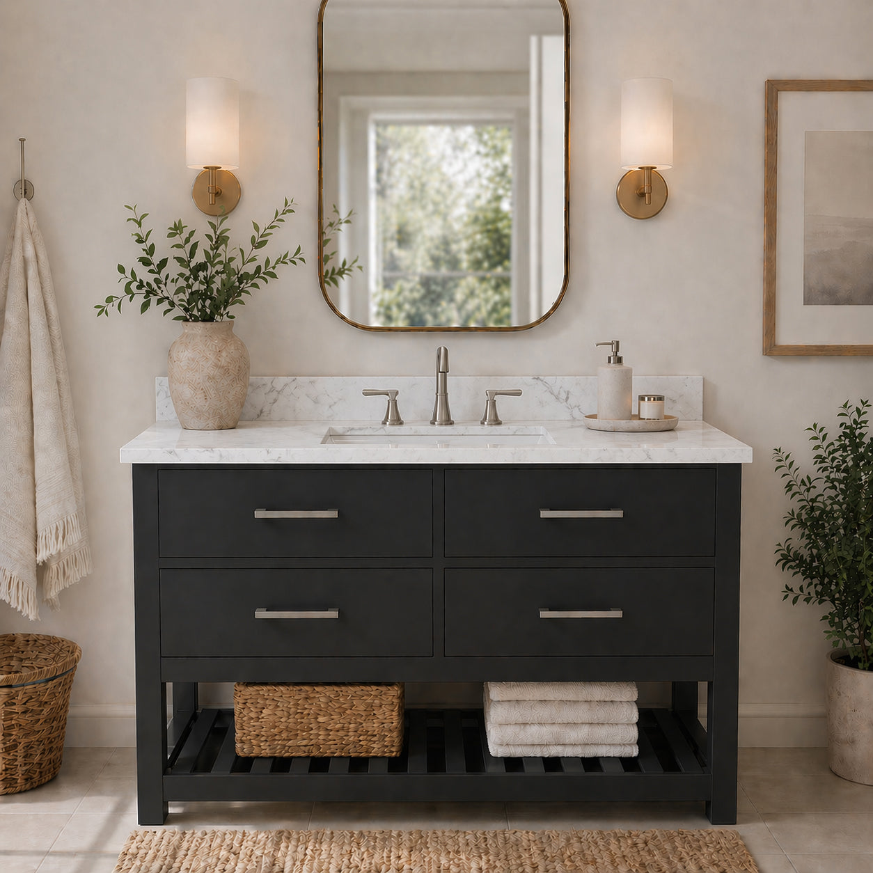 MAIDSTONE Holden 48 Inch Birch and Oak Console Vanity