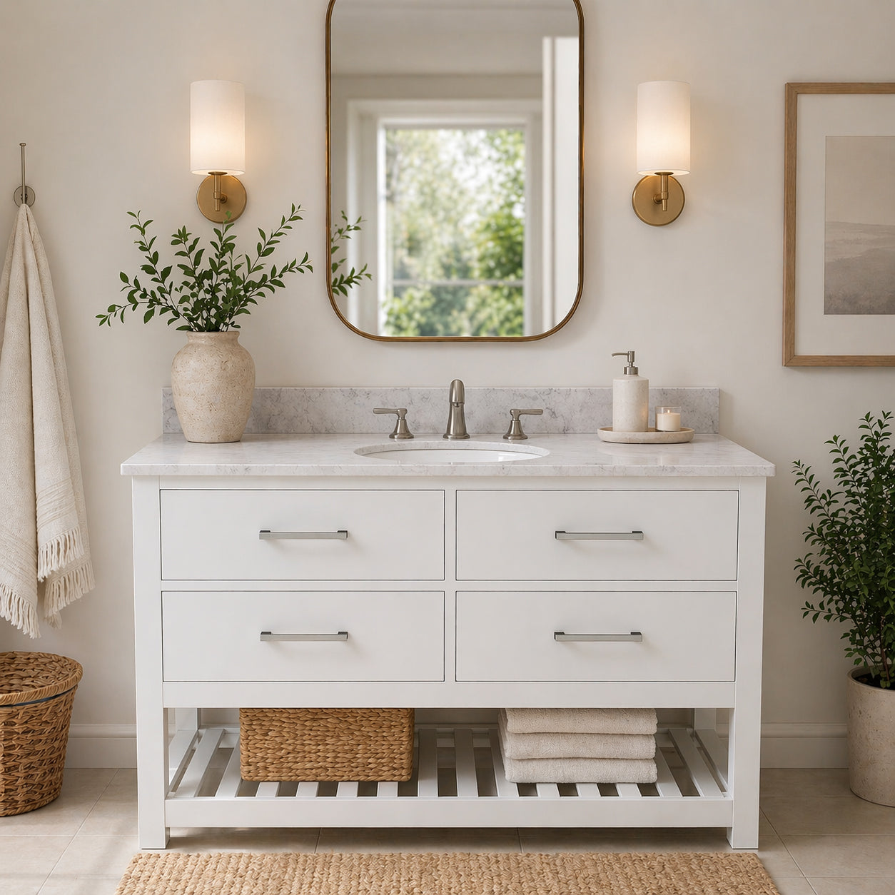 MAIDSTONE Holden 48 Inch Birch and Oak Console Vanity