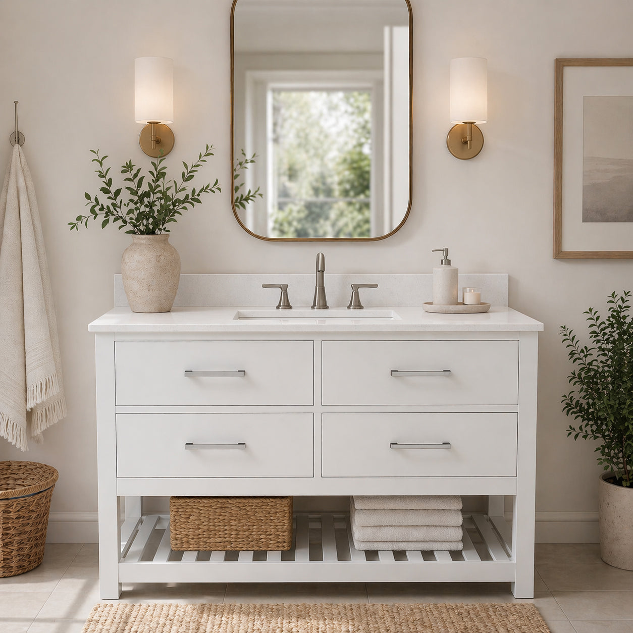 MAIDSTONE Holden 48 Inch Birch and Oak Console Vanity