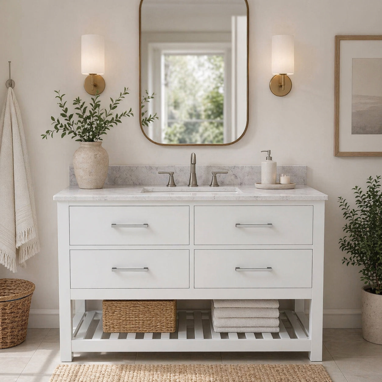 MAIDSTONE Holden 48 Inch Birch and Oak Console Vanity