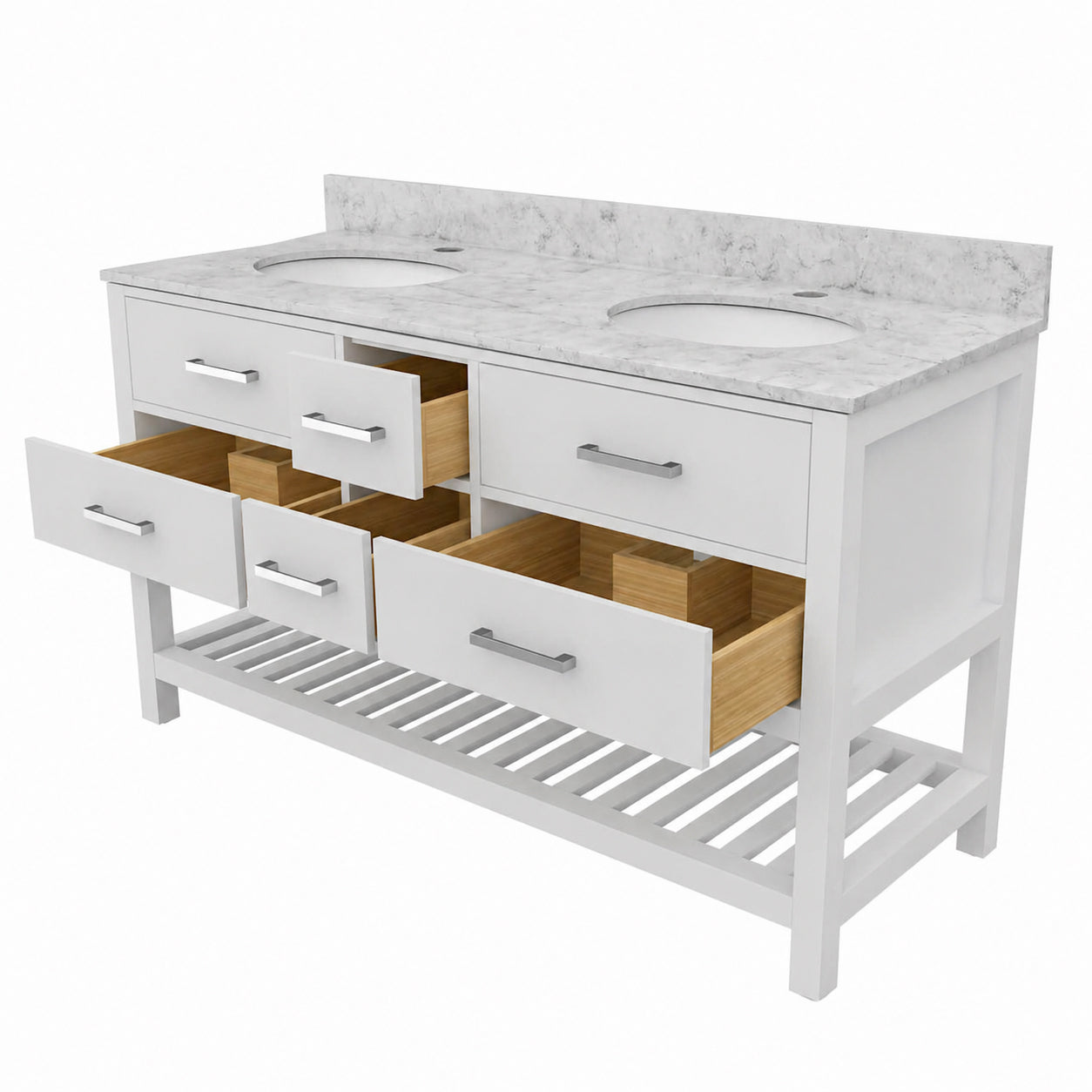 MAIDSTONE Holden 60 Inch Birch and Oak Console Vanity - White