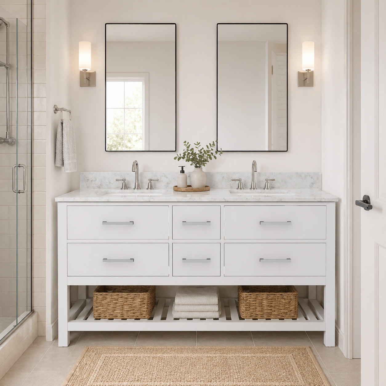 MAIDSTONE Holden 60 Inch Birch and Oak Console Vanity - White