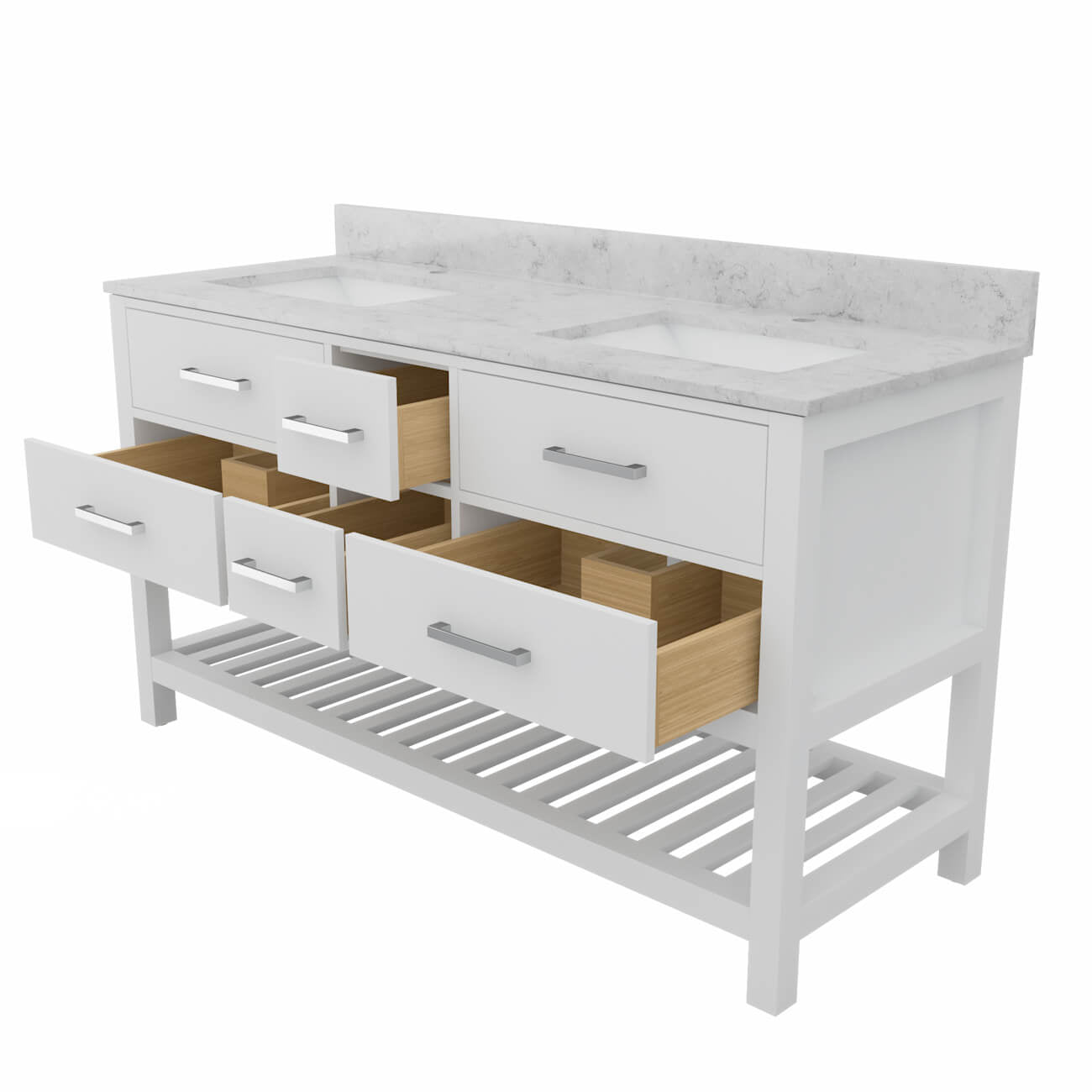 MAIDSTONE Holden 60 Inch Birch and Oak Console Vanity - White