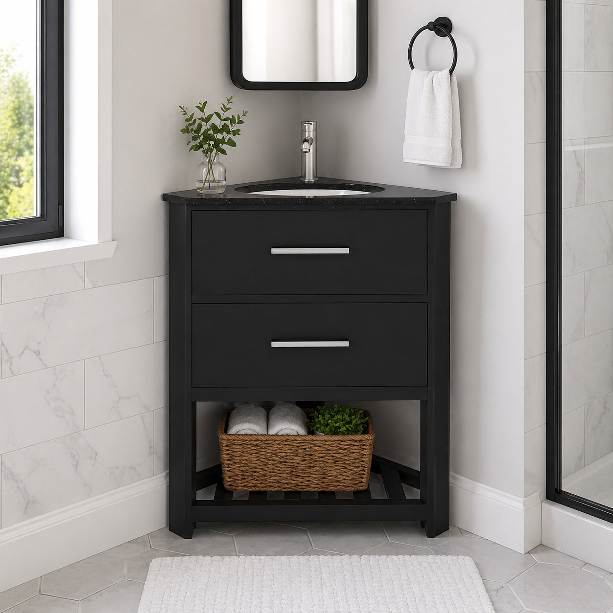 MAIDSTONE Holden 24 Inch Corner Oak Vanity