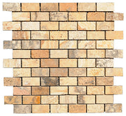 Scabos Travertine Tumbled Mosaic Brick 1"X2"