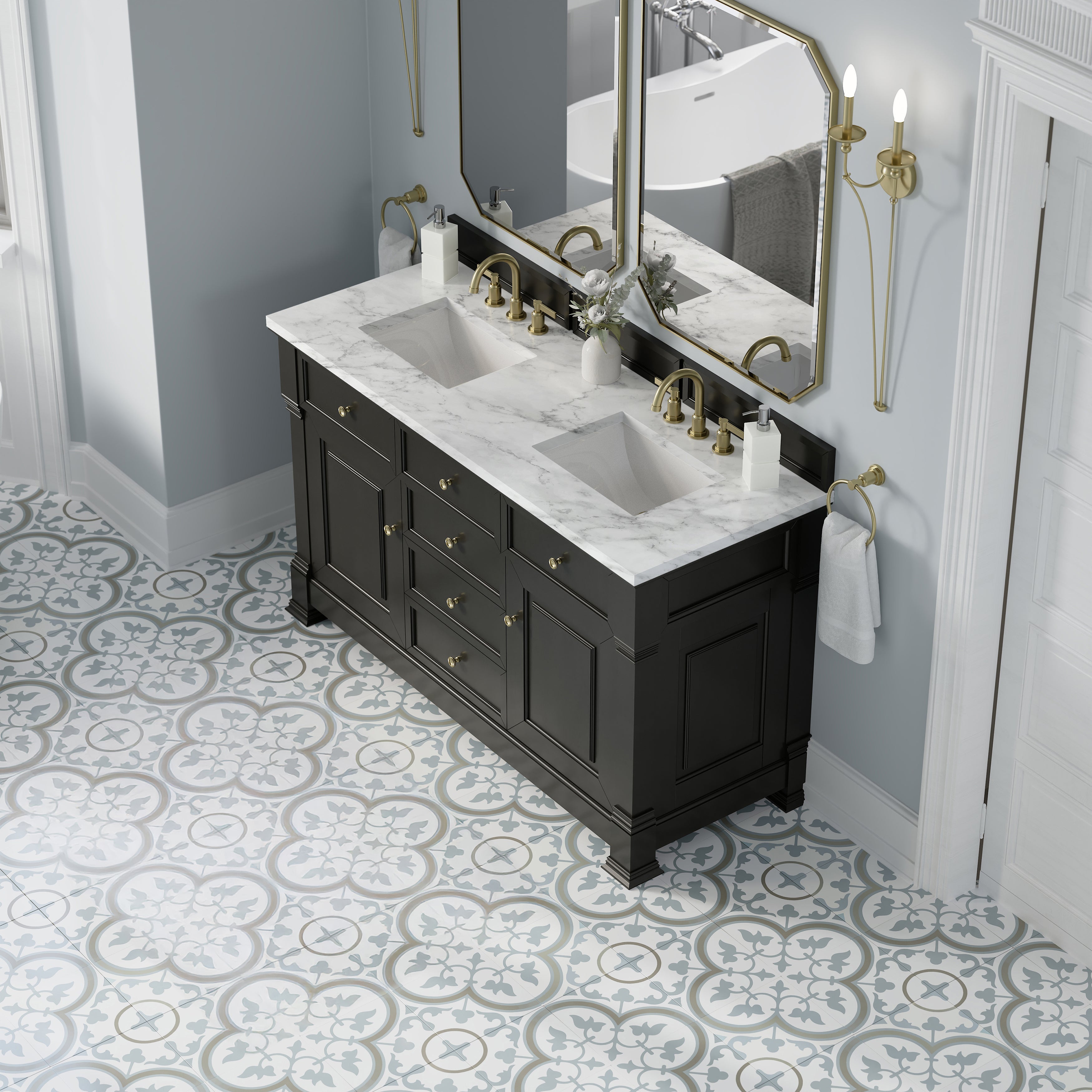 James Martin Brookfield 60" Double Vanity in Black Onyx with 3cm Countertop