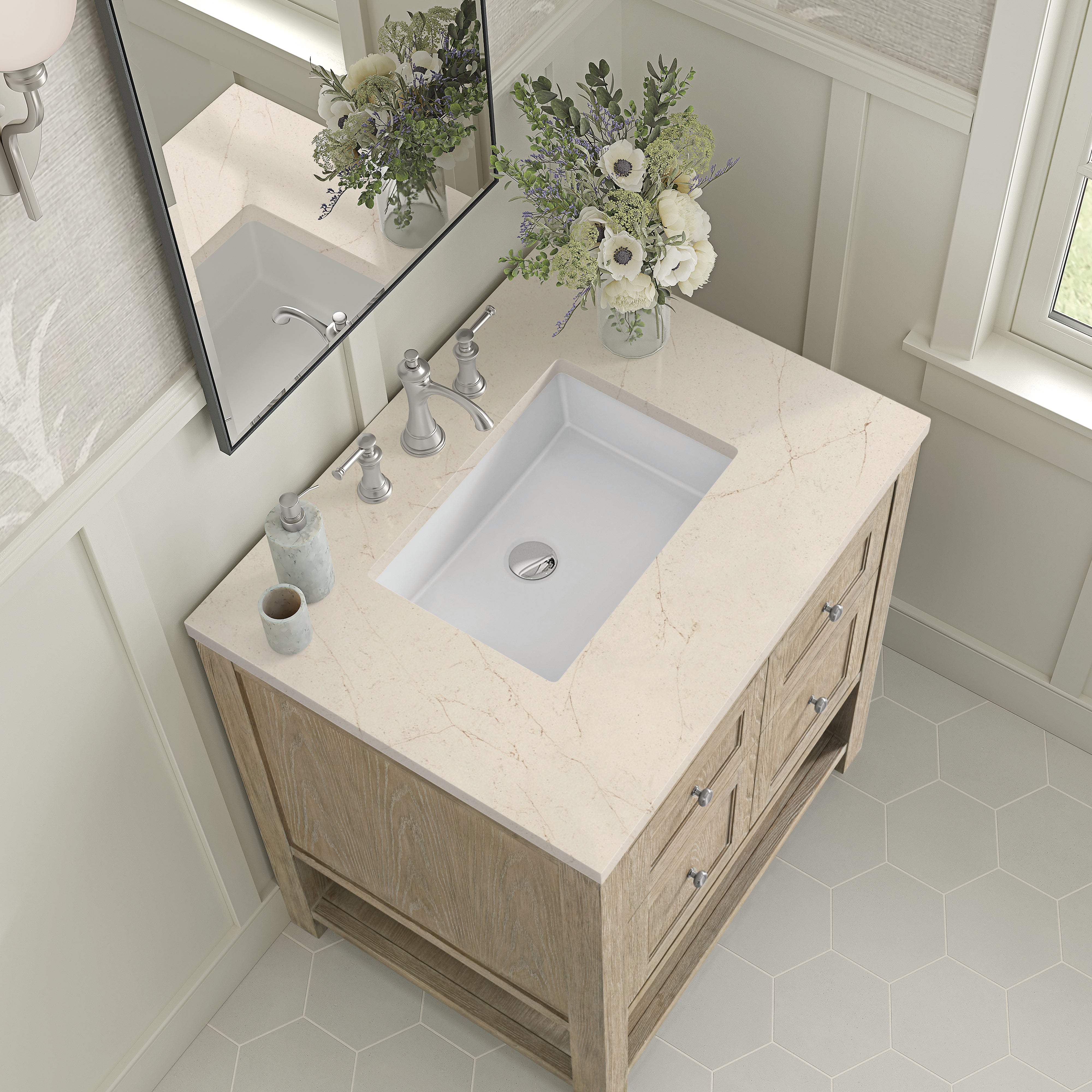James Martin Breckenridge 30" Single Vanity in Whitewashed Oak with 3cm Countertop