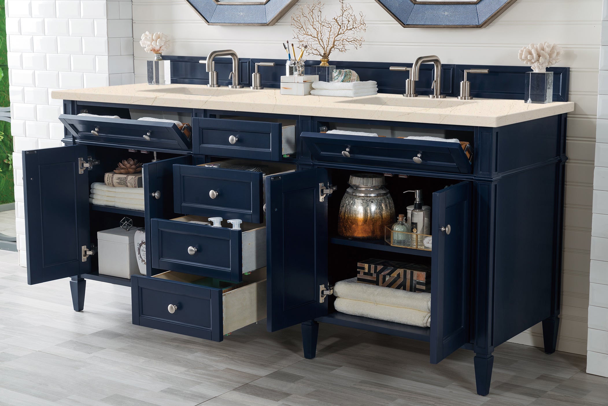 James Martin Brittany 72" Double Vanity in Victory Bleu with 3cm Countertop