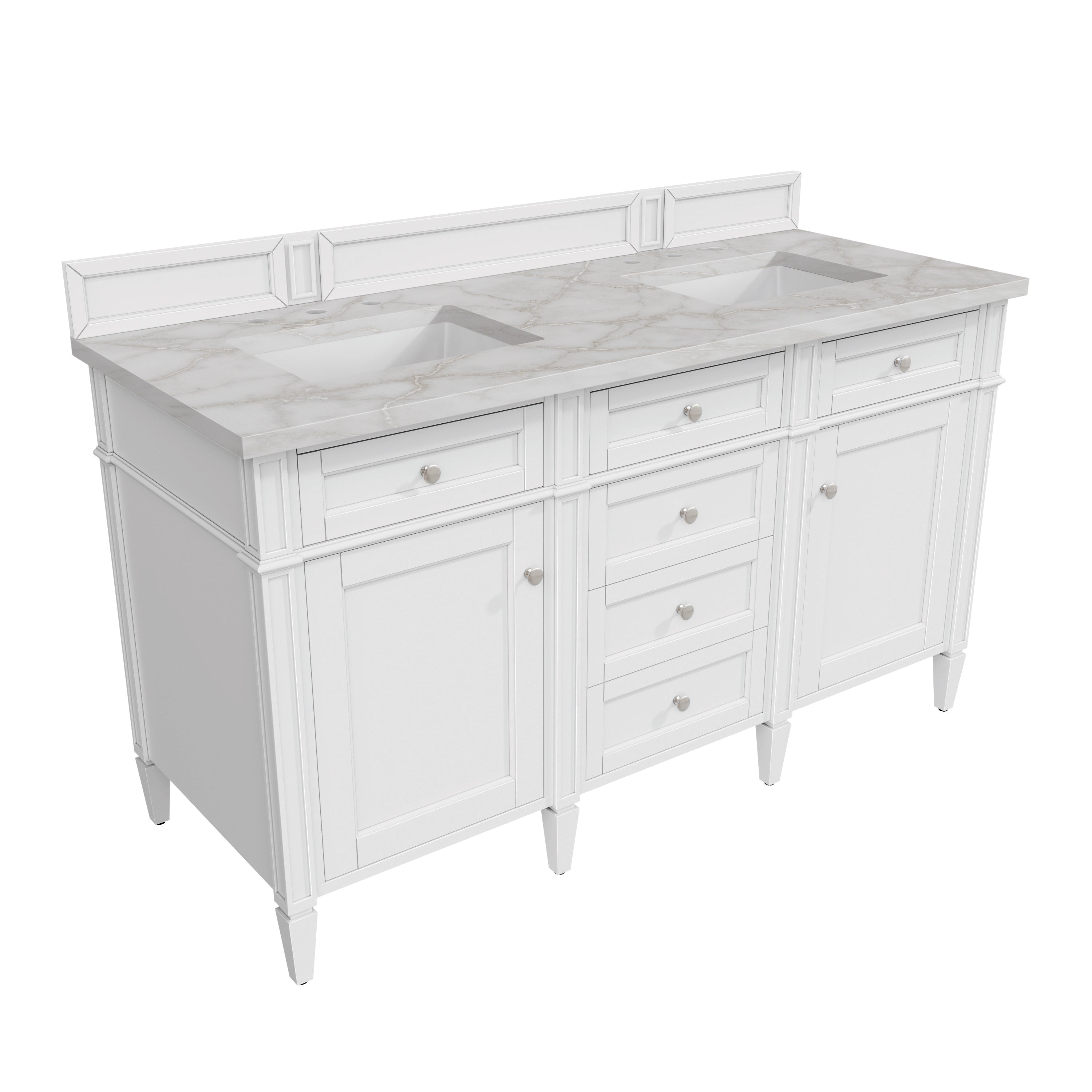 James Martin Brittany 60" Double Vanity in Bright White with 3cm Countertop