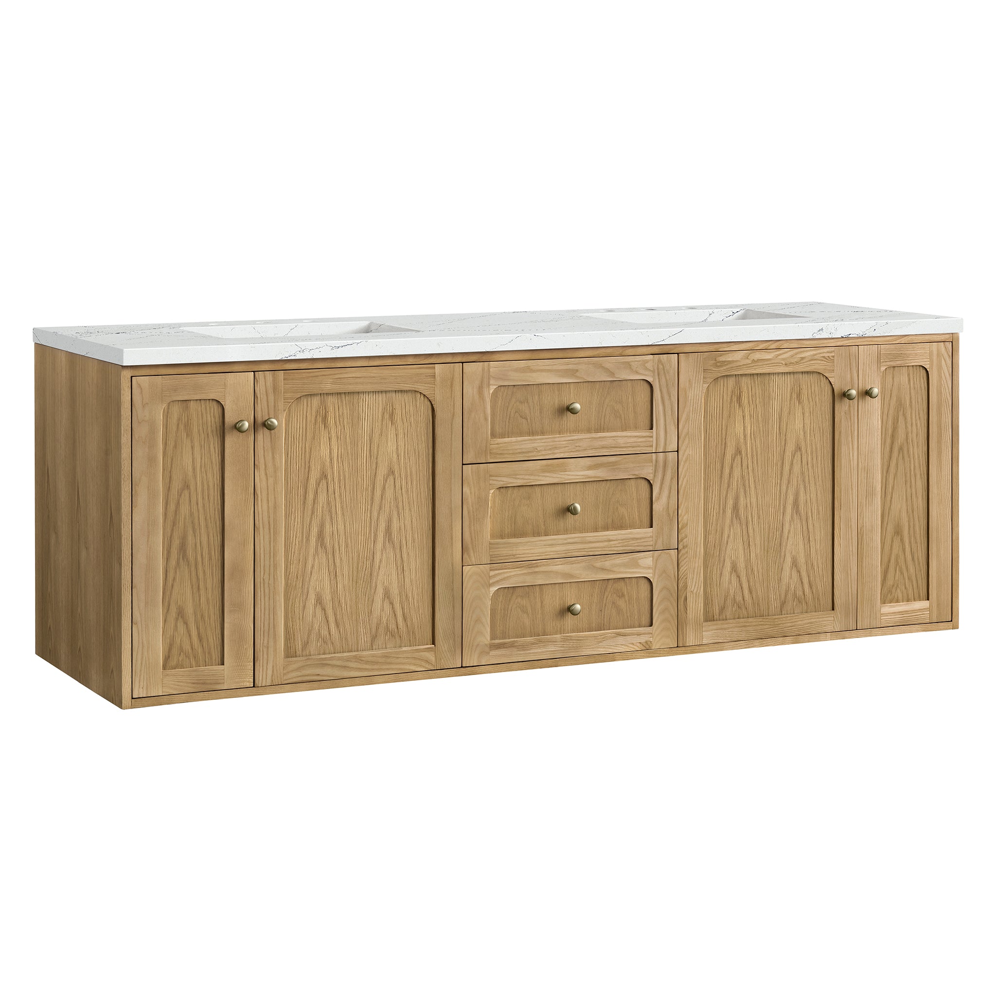James Martin Laurent 72" Double Vanity in Light Natural Oak with 3cm Countertop and FreePower Wireless Charger