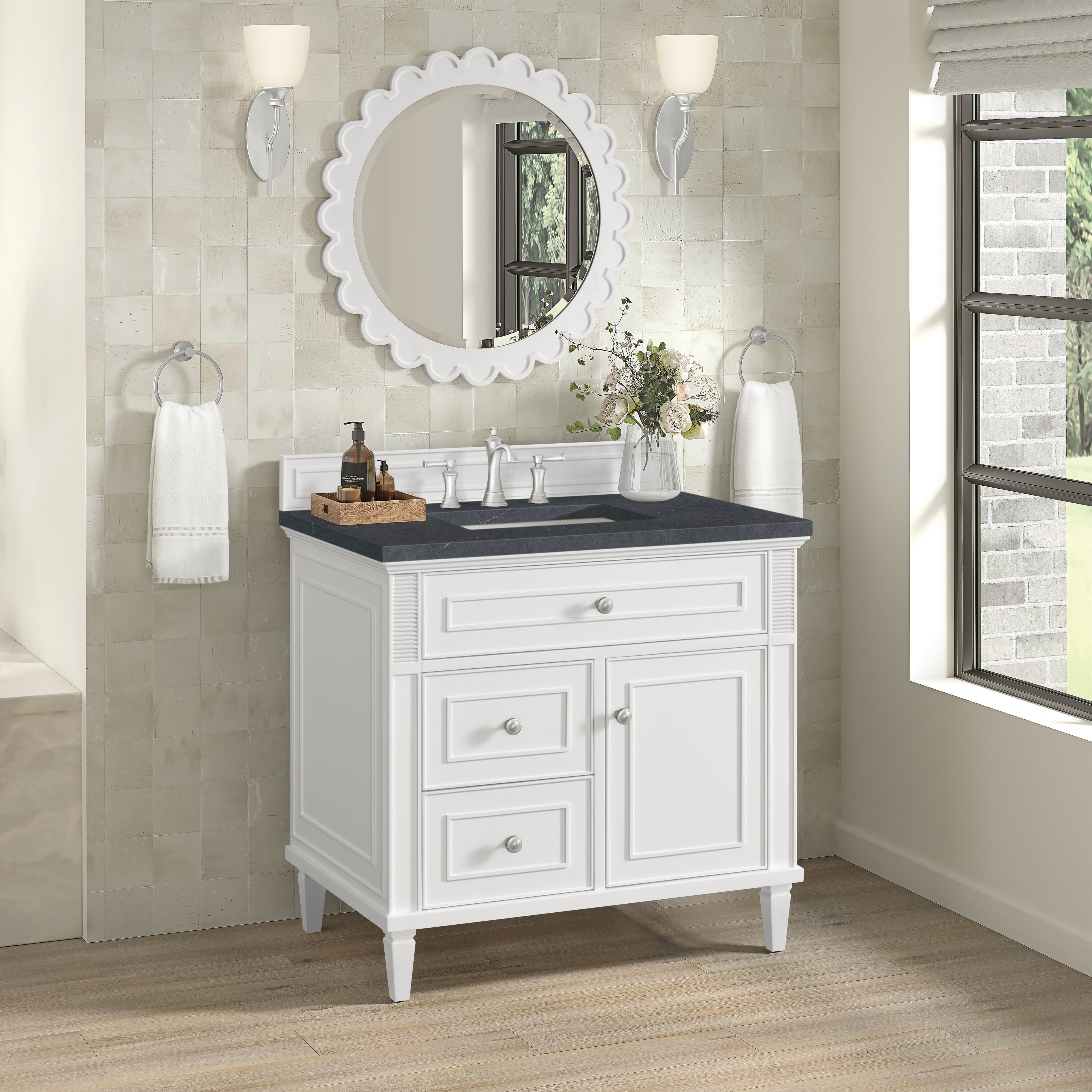 James Martin Lorelai 36" Single Vanity in Bright White with 3cm Countertop