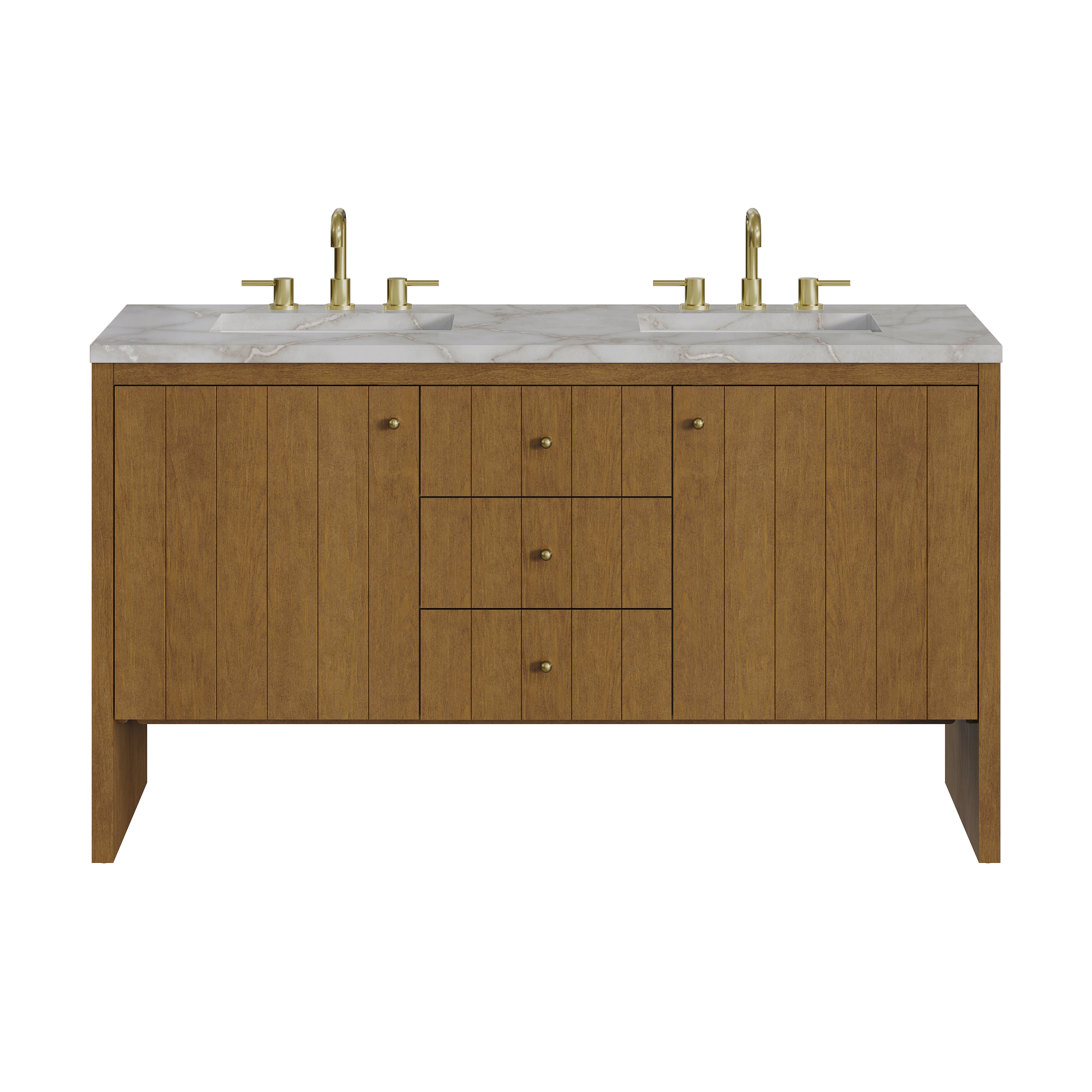 James Martin Hudson 60" Double Vanity in Honey Oak with 3cm Countertop and FreePower Wireless Charger