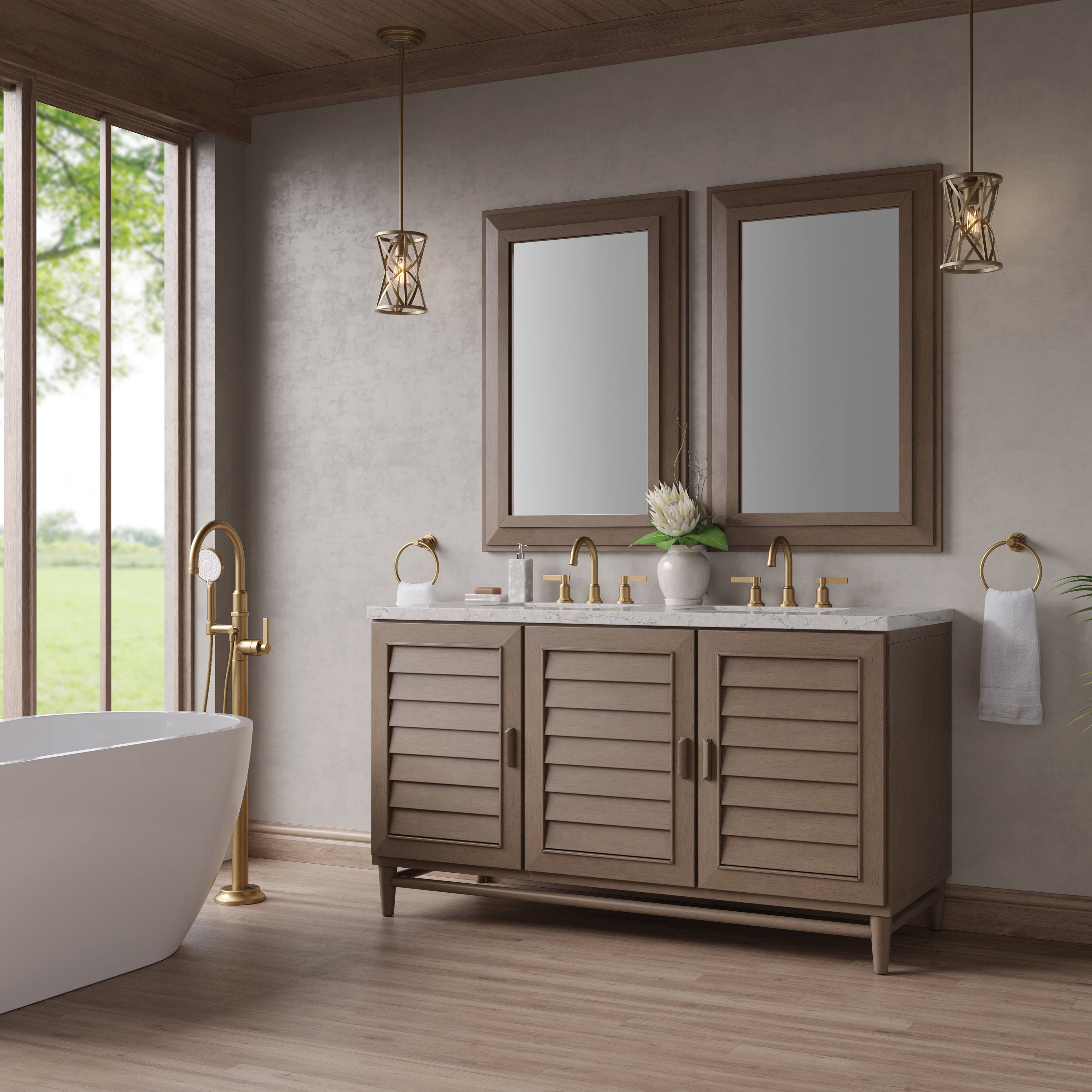 James Martin Portland 60" Double Vanity in Whitewashed Walnut with 3cm Countertop