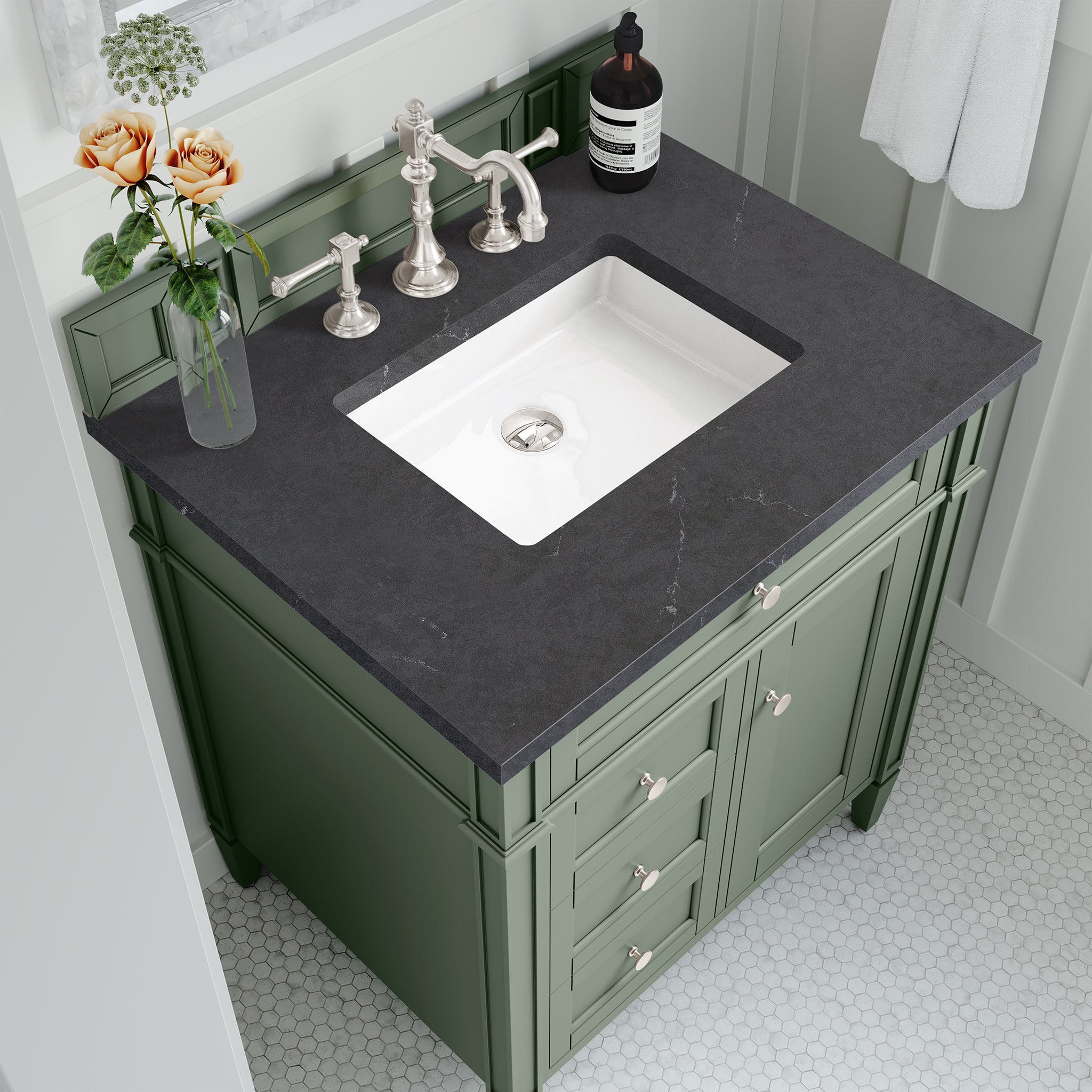 James Martin Brittany 30" Single Vanity in Smokey Celadon with 3cm Countertop