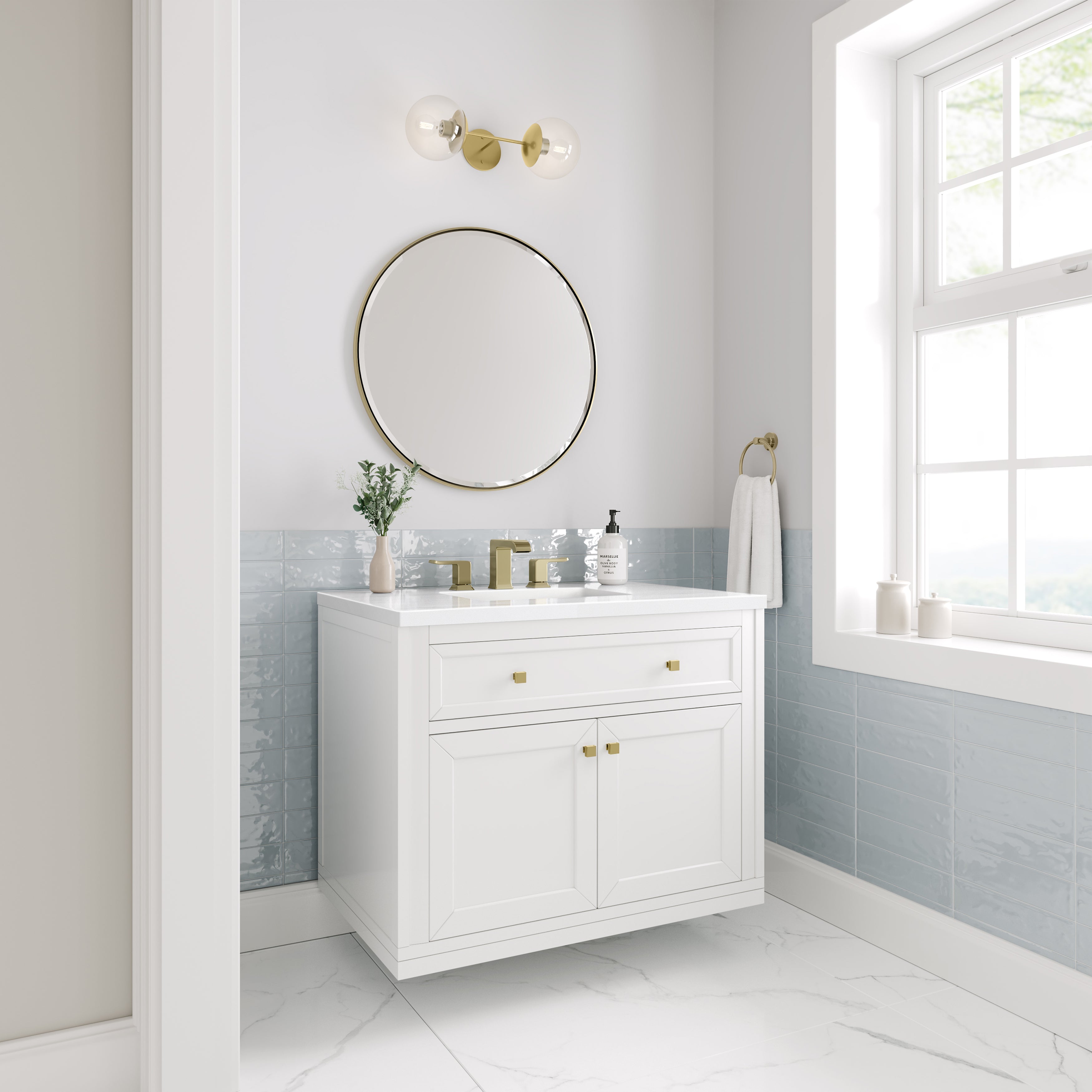 James Martin Chicago 36" Single Vanity in Glossy White with 3cm Countertop