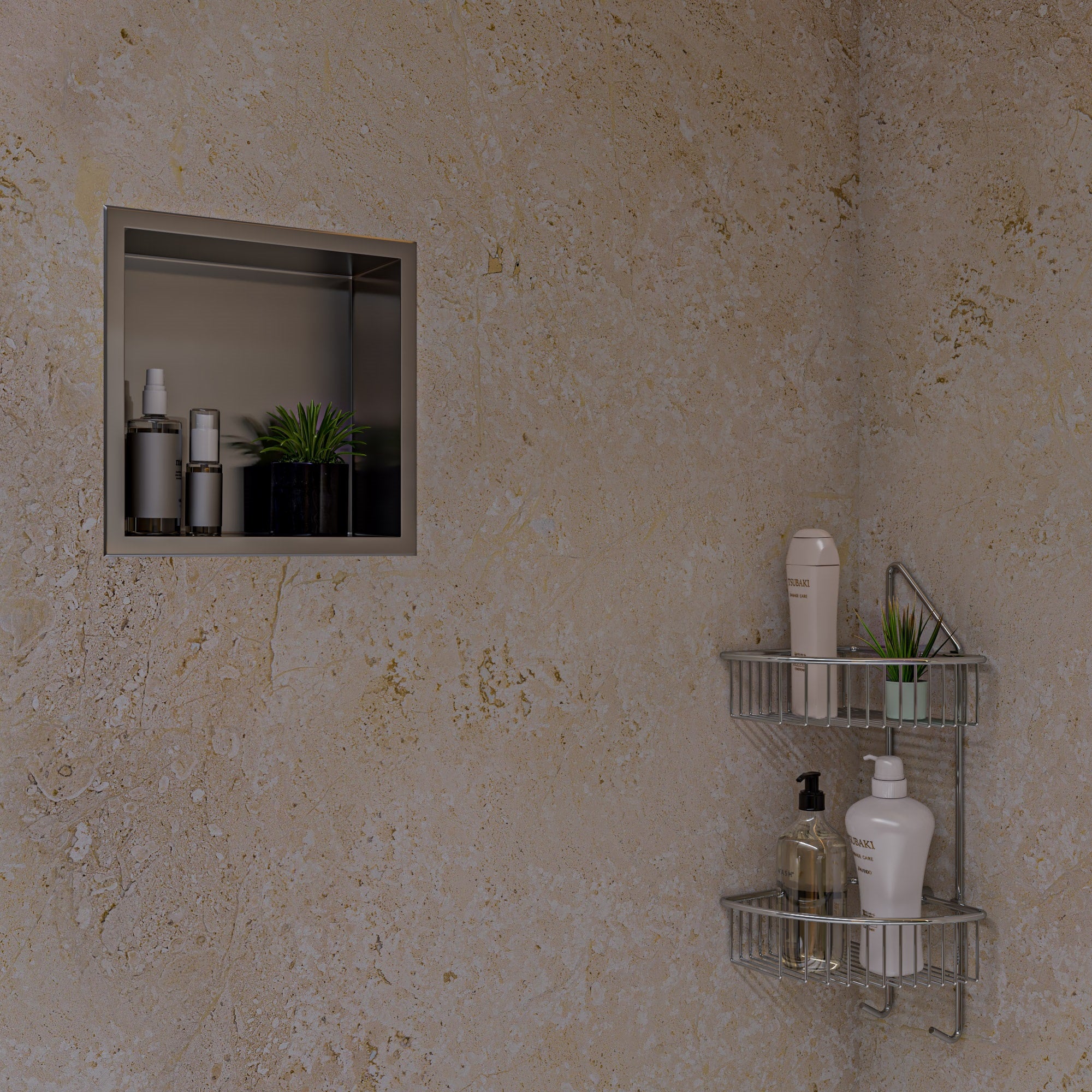 ALFI brand  AB9532 Polished Chrome Corner Mounted Double Basket Shower Shelf Bathroom Accessory