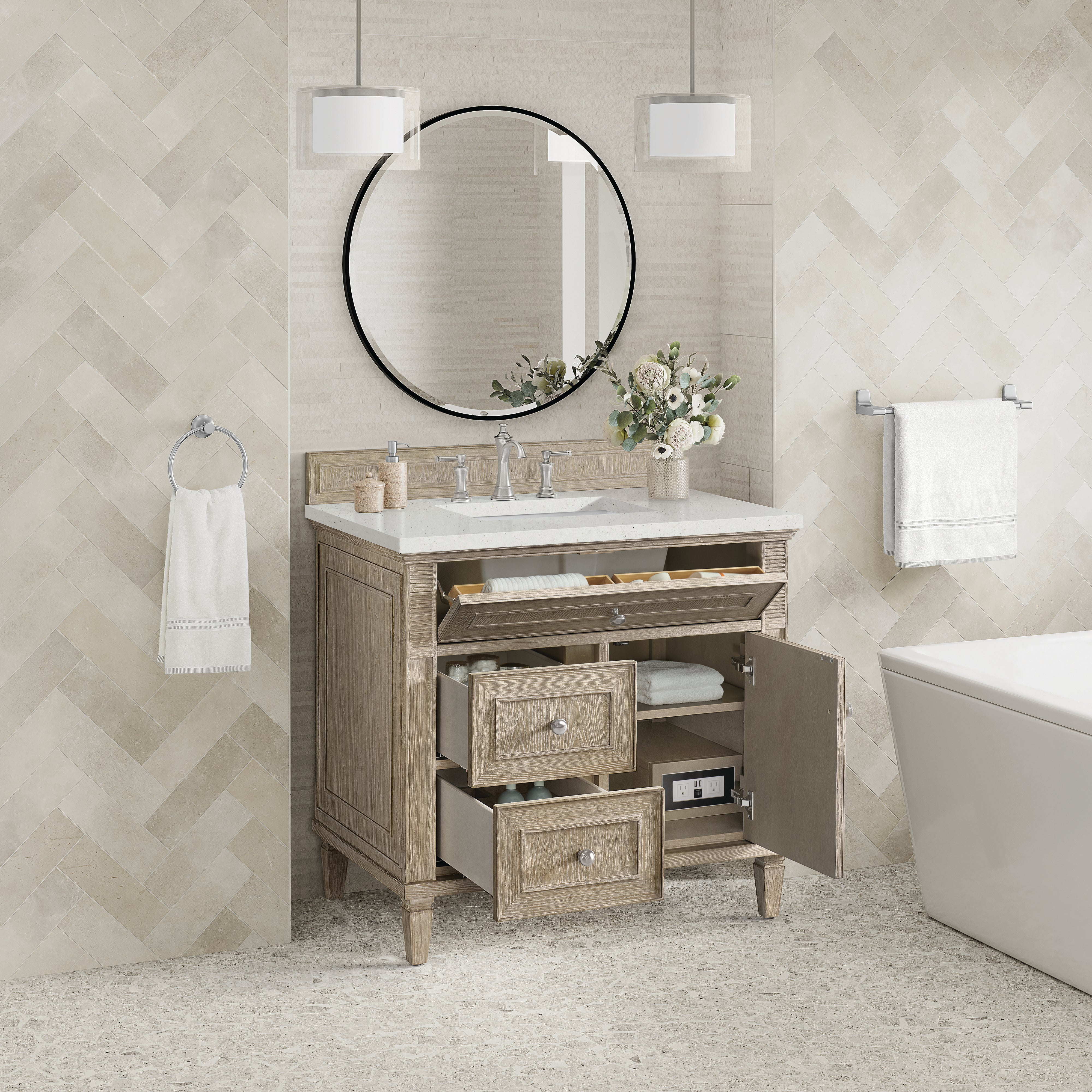 James Martin Lorelai 36" Single Vanity in Whitewashed Oak with 3cm Countertop