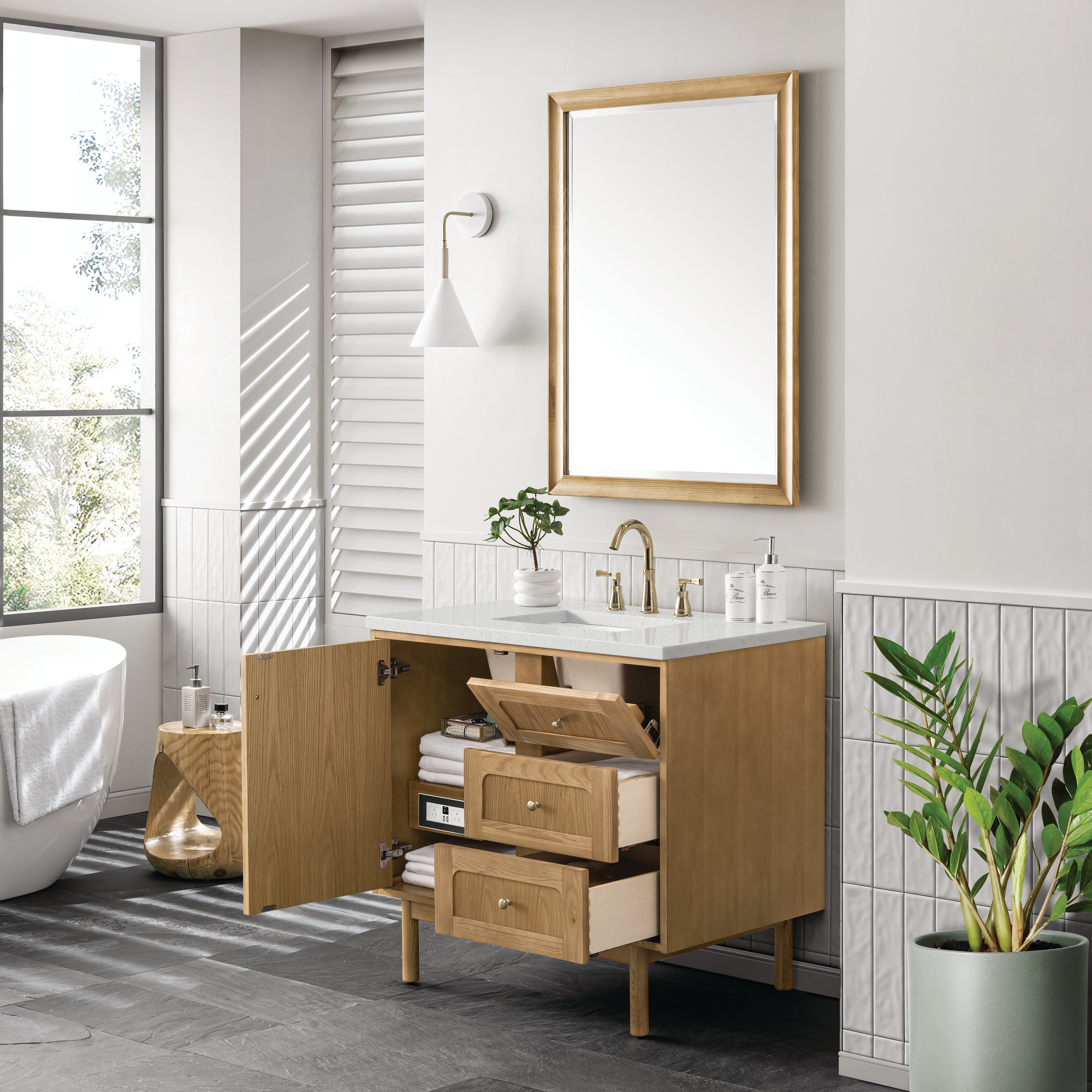 James Martin Laurent 36" Single Vanity in Light Natural Oak with 3cm Countertop