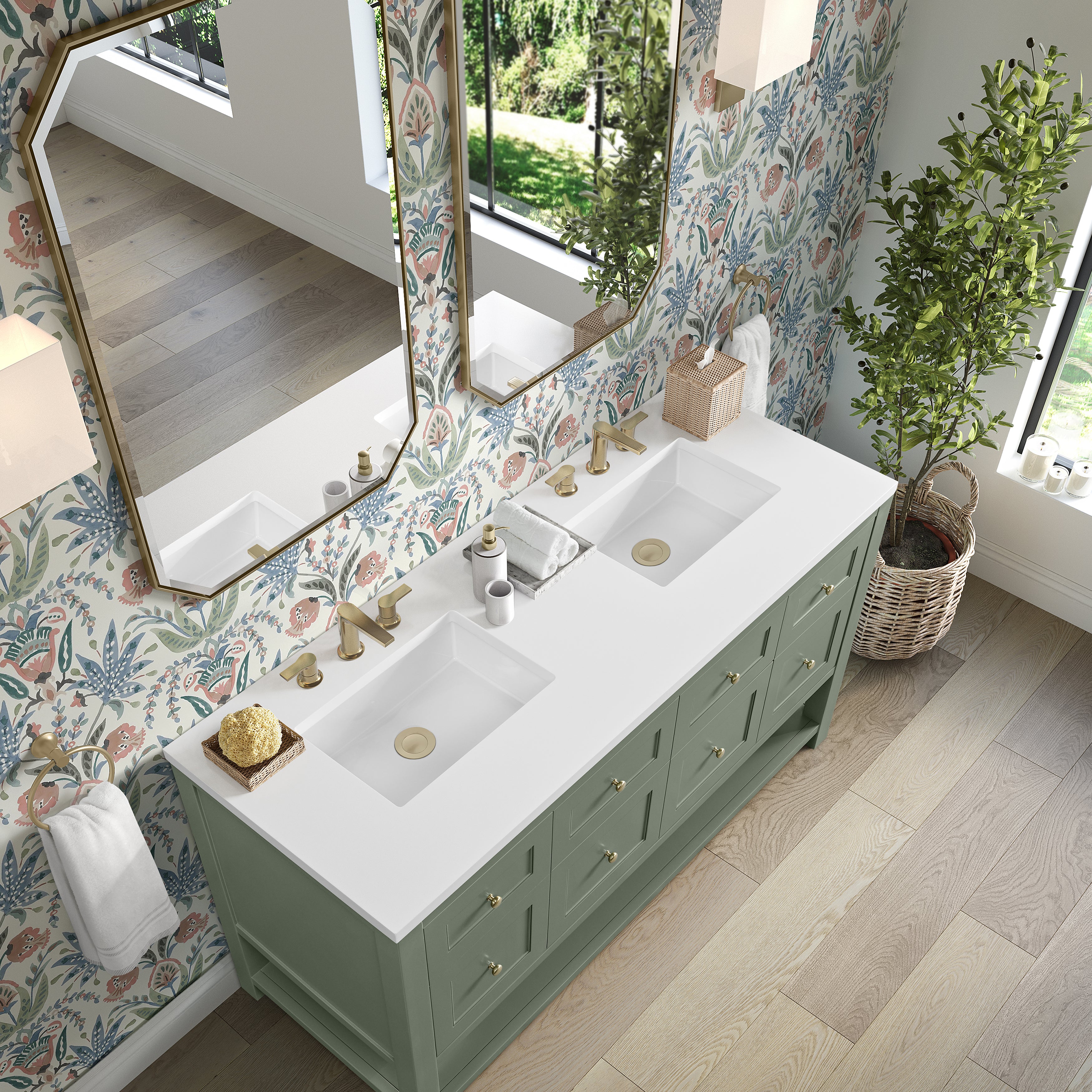 James Martin Breckenridge 60" Double Vanity in Smokey Celadon with 3cm Countertop
