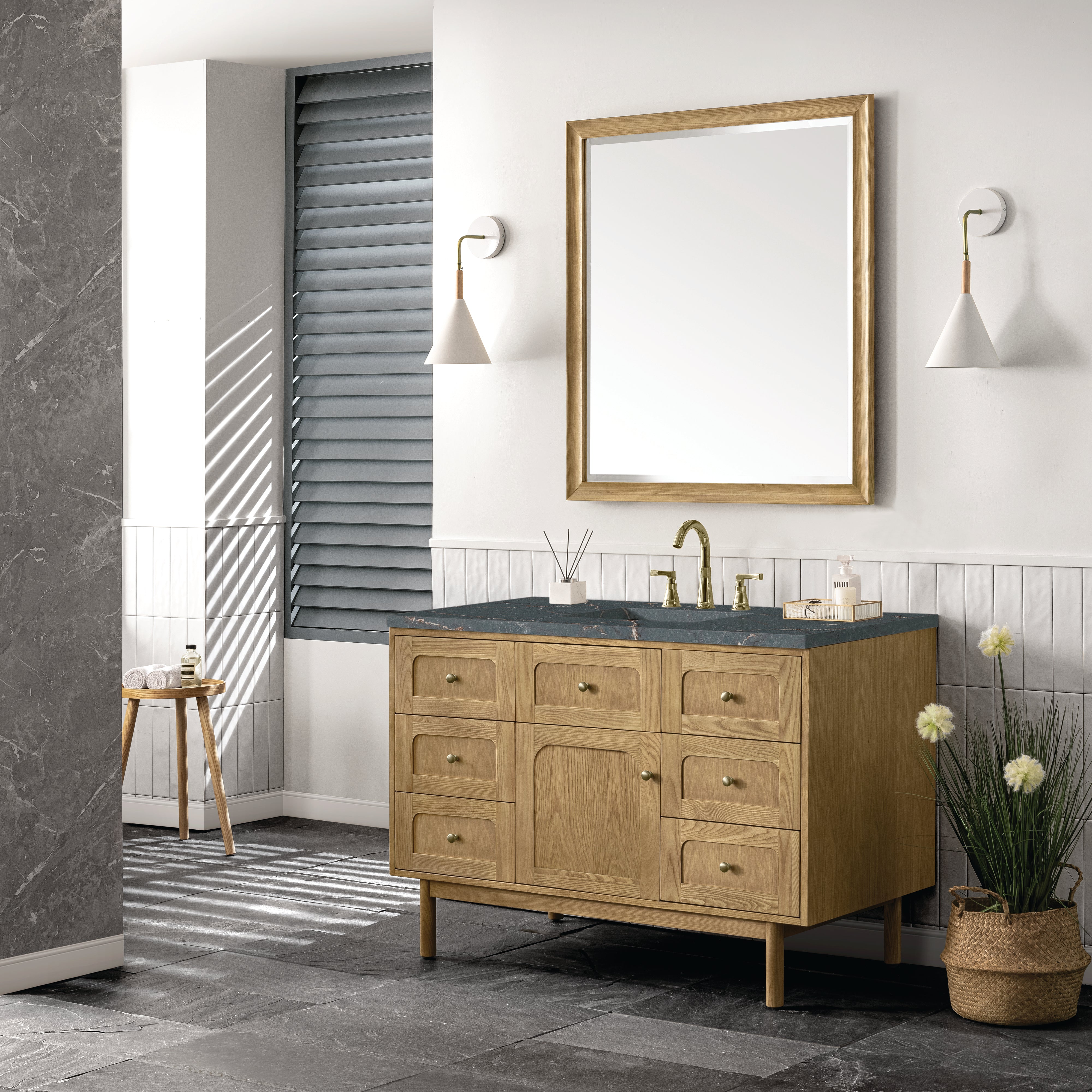 James Martin Laurent 48" Single Vanity in Light Natural Oak with 3cm Countertop and FreePower Wireless Charger