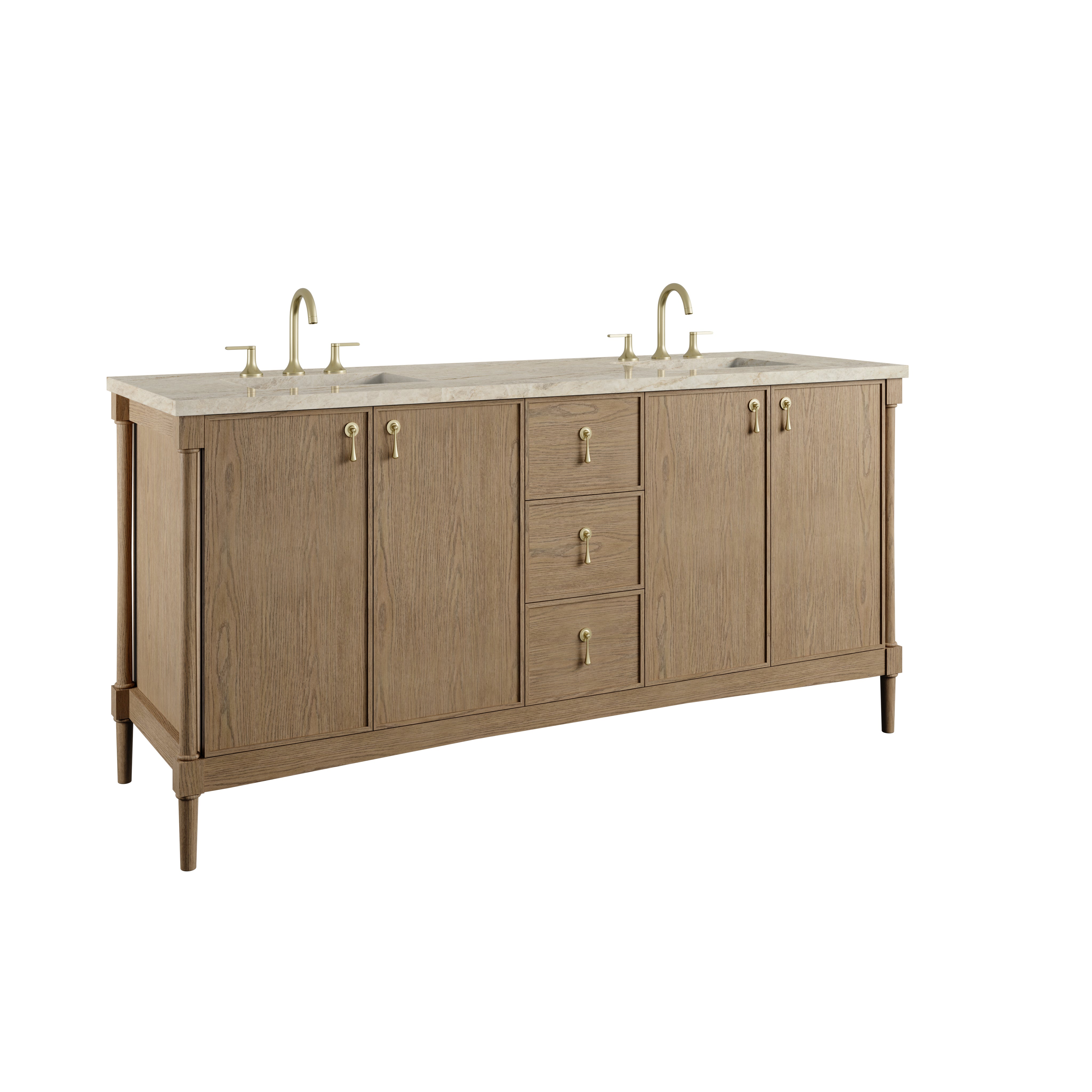 James Martin Kinnsden 72" Double Vanity in Weathered Oak with 3cm Carrara Marble Top