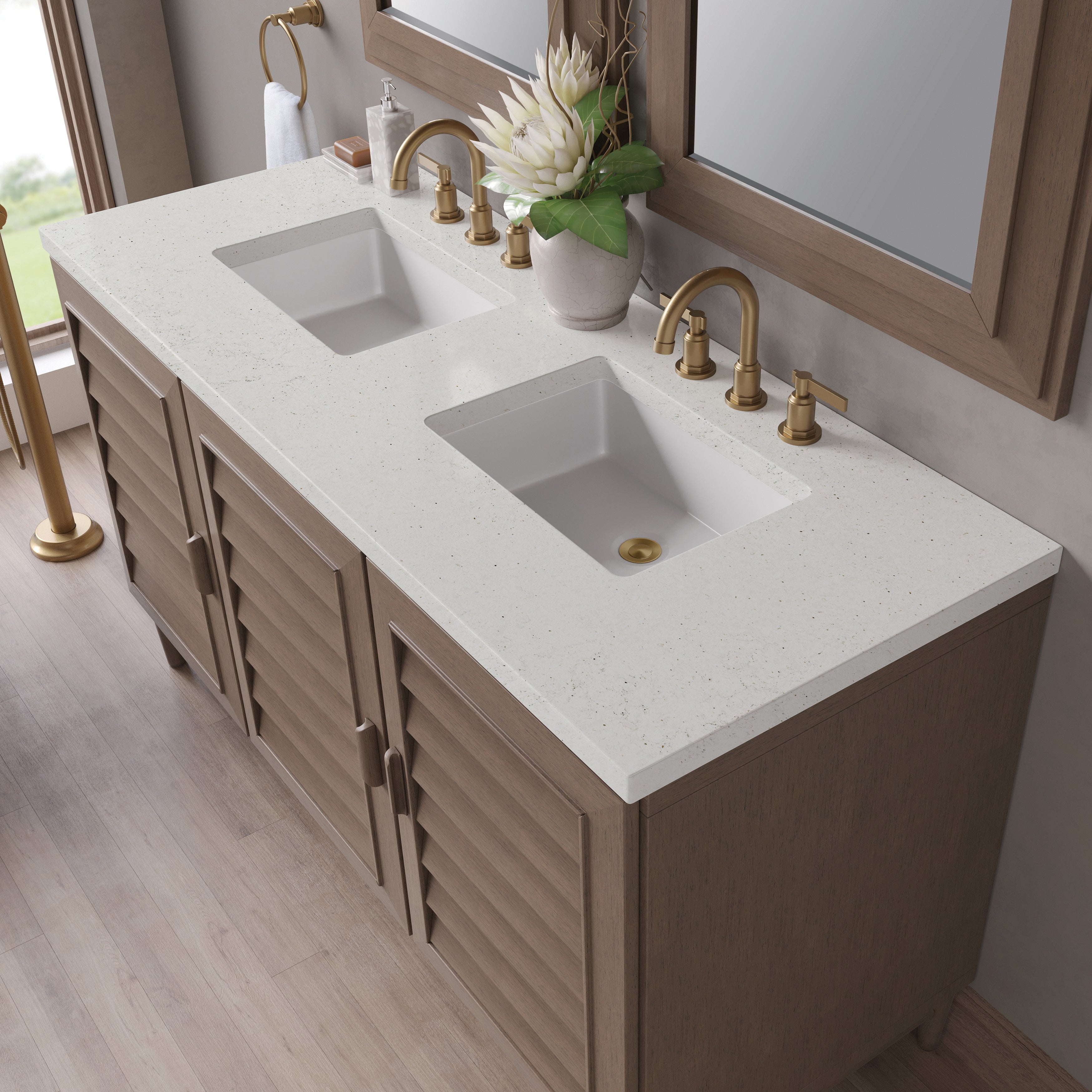 James Martin Portland 60" Double Vanity in Whitewashed Walnut with 3cm Countertop
