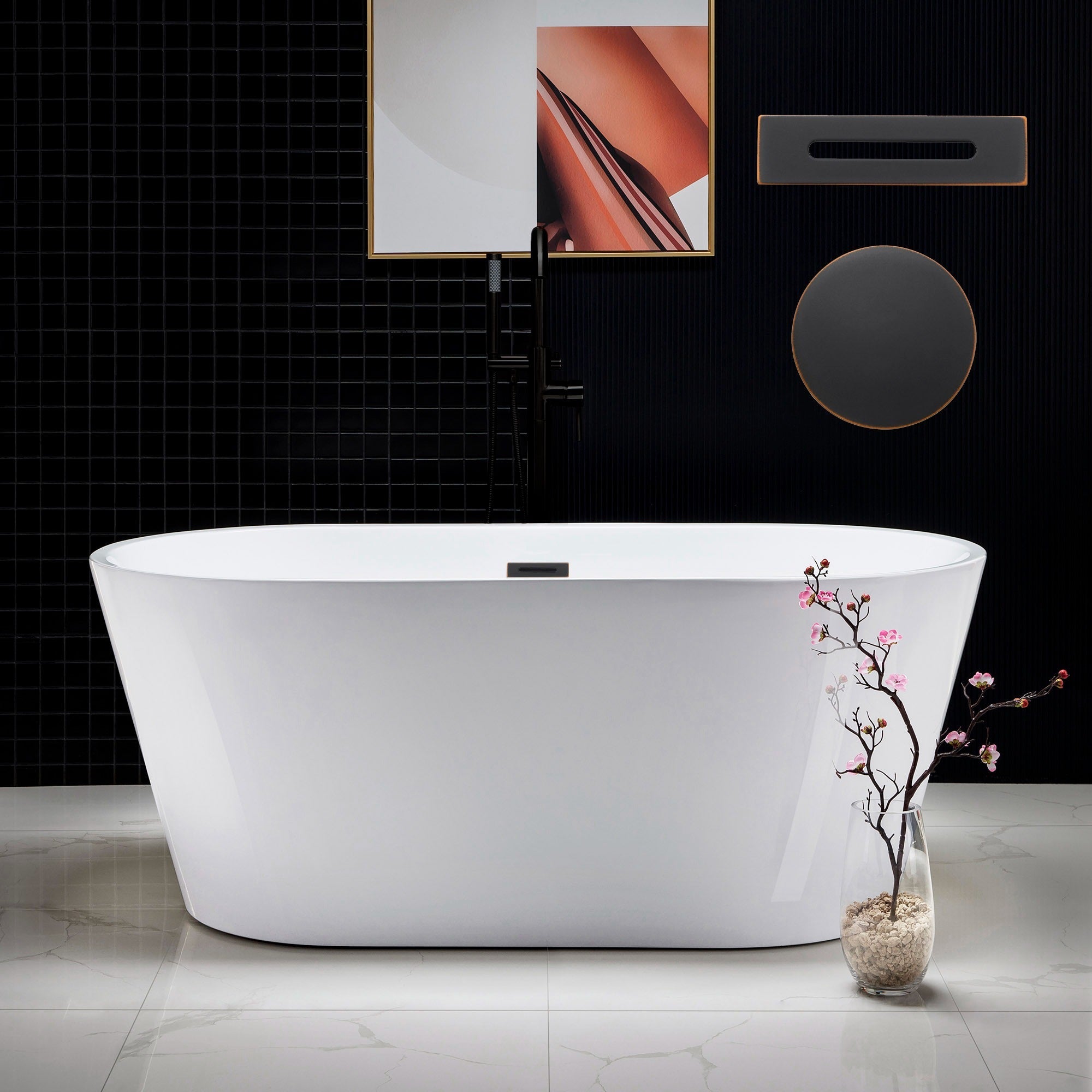 WOODBRIDGE 59" Acrylic Freestanding Bathtub Contemporary Soaking Tub with Drain & Overflow, B0014