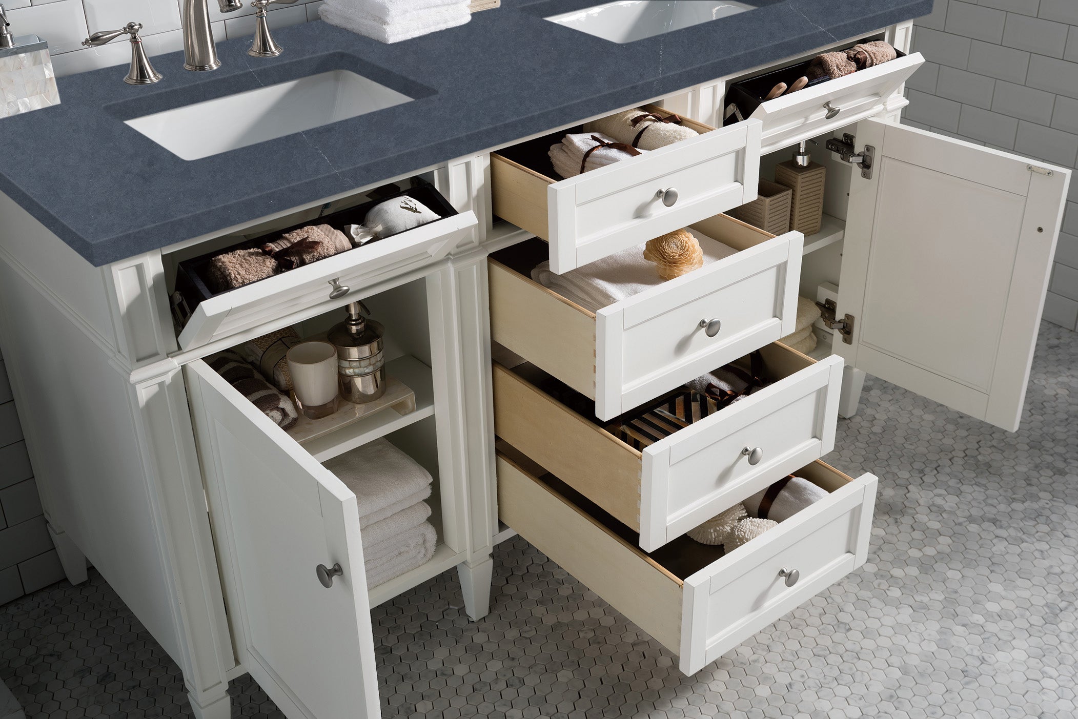 James Martin Brittany 60" Double Vanity in Bright White with 3cm Countertop