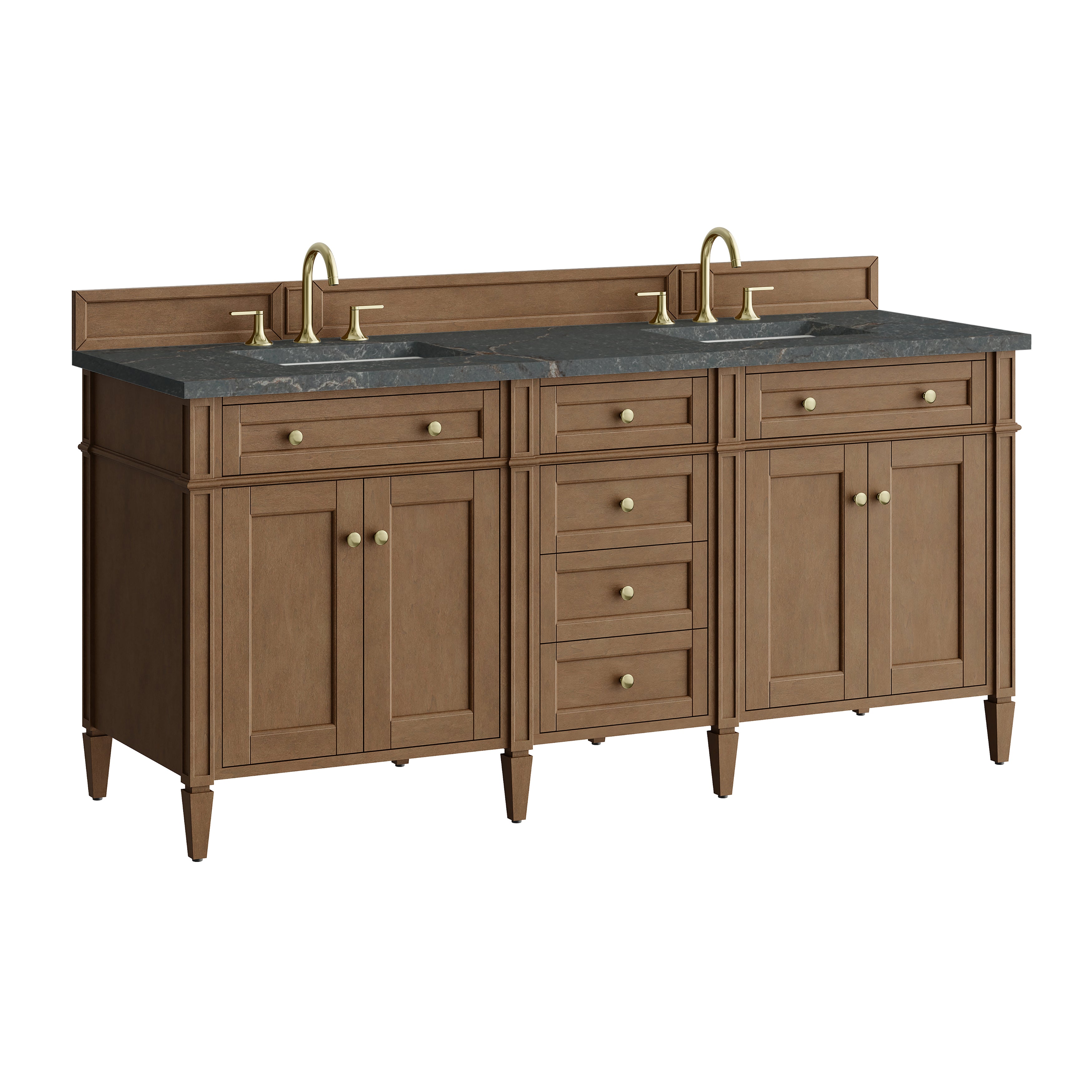 James Martin Brittany 72" Double Vanity in Pecan with 3cm Countertop and FreePower Wireless Charger