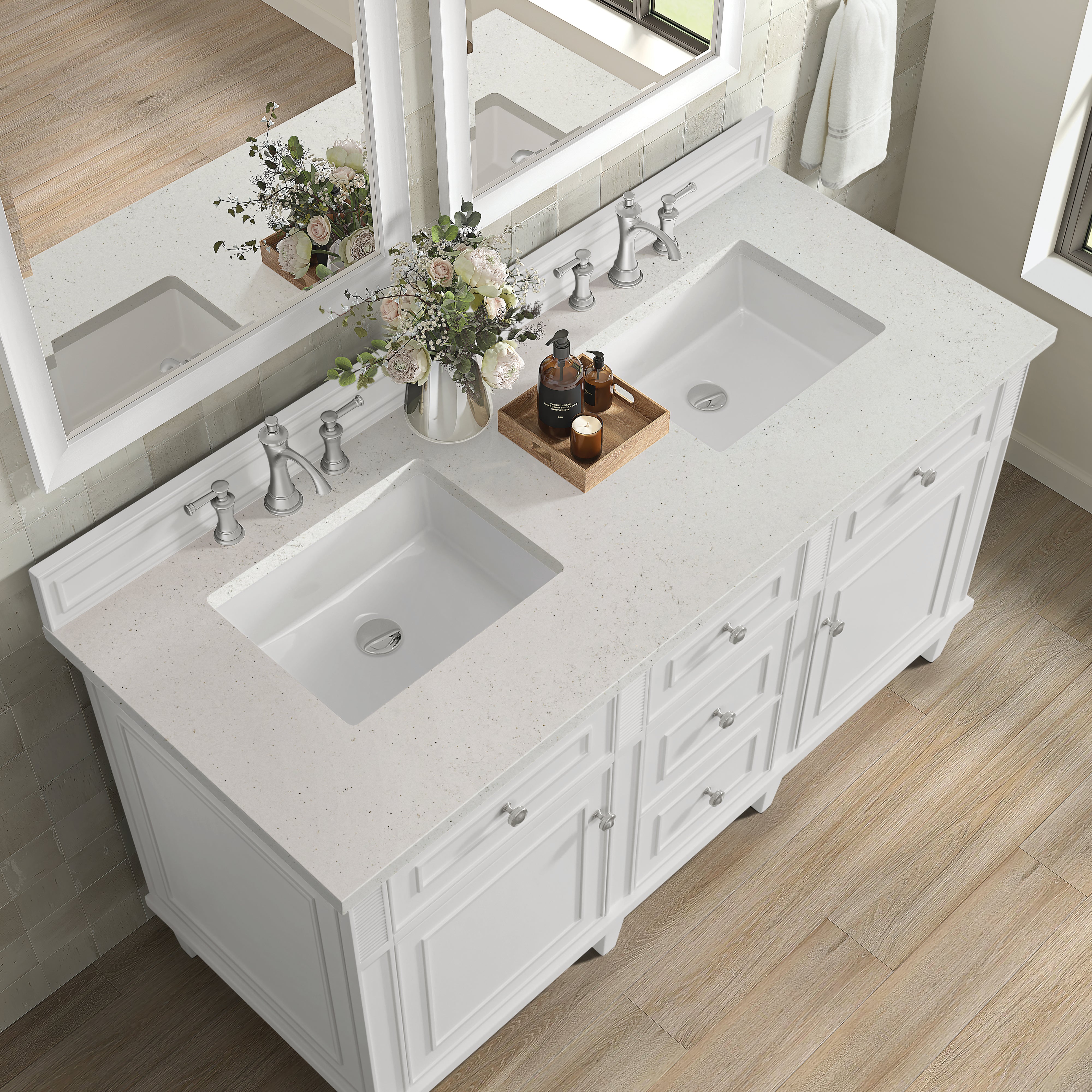 James Martin Lorelai 60" Double Vanity in Bright White with 3cm Countertop
