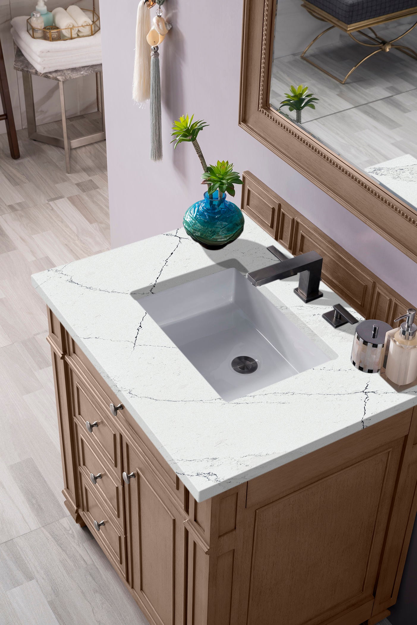 James Martin Bristol 30" Single Vanity in Whitewashed Walnut with 3cm Countertop