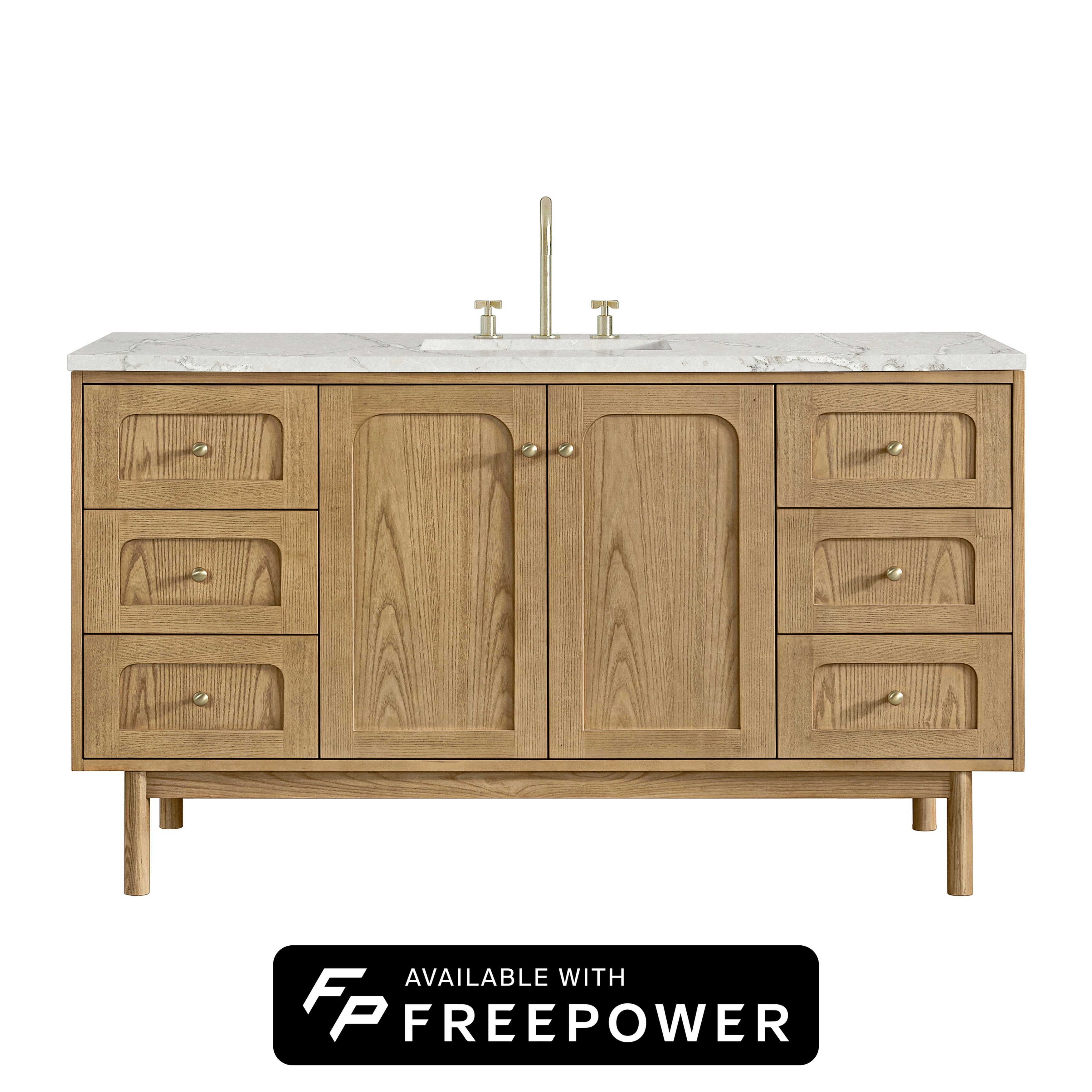 James Martin Laurent 60" Single Vanity in Light Natural Oak with 3cm Countertop and FreePower Wireless Charger