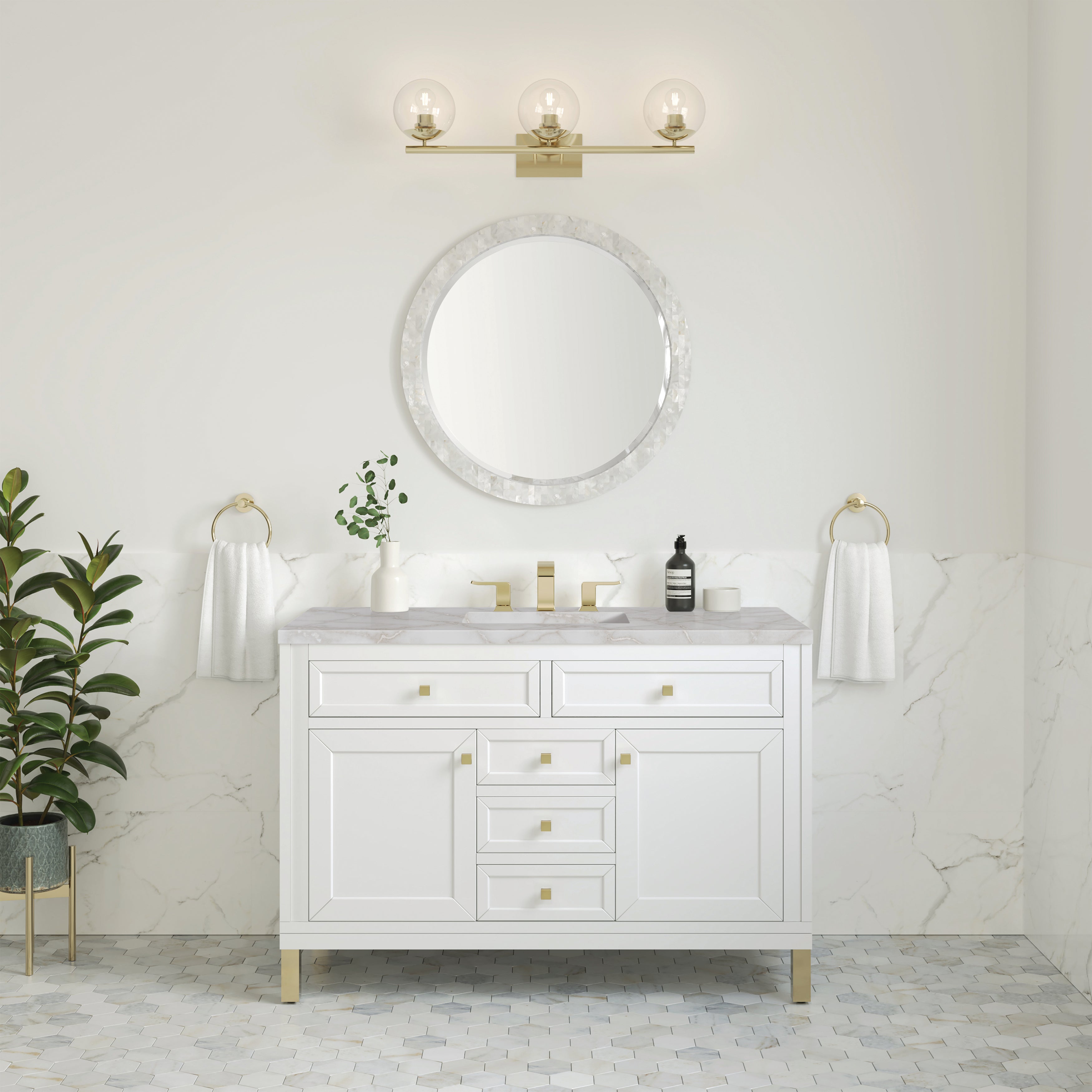James Martin Chicago 48" Single Vanity in Glossy White with 3cm Countertop