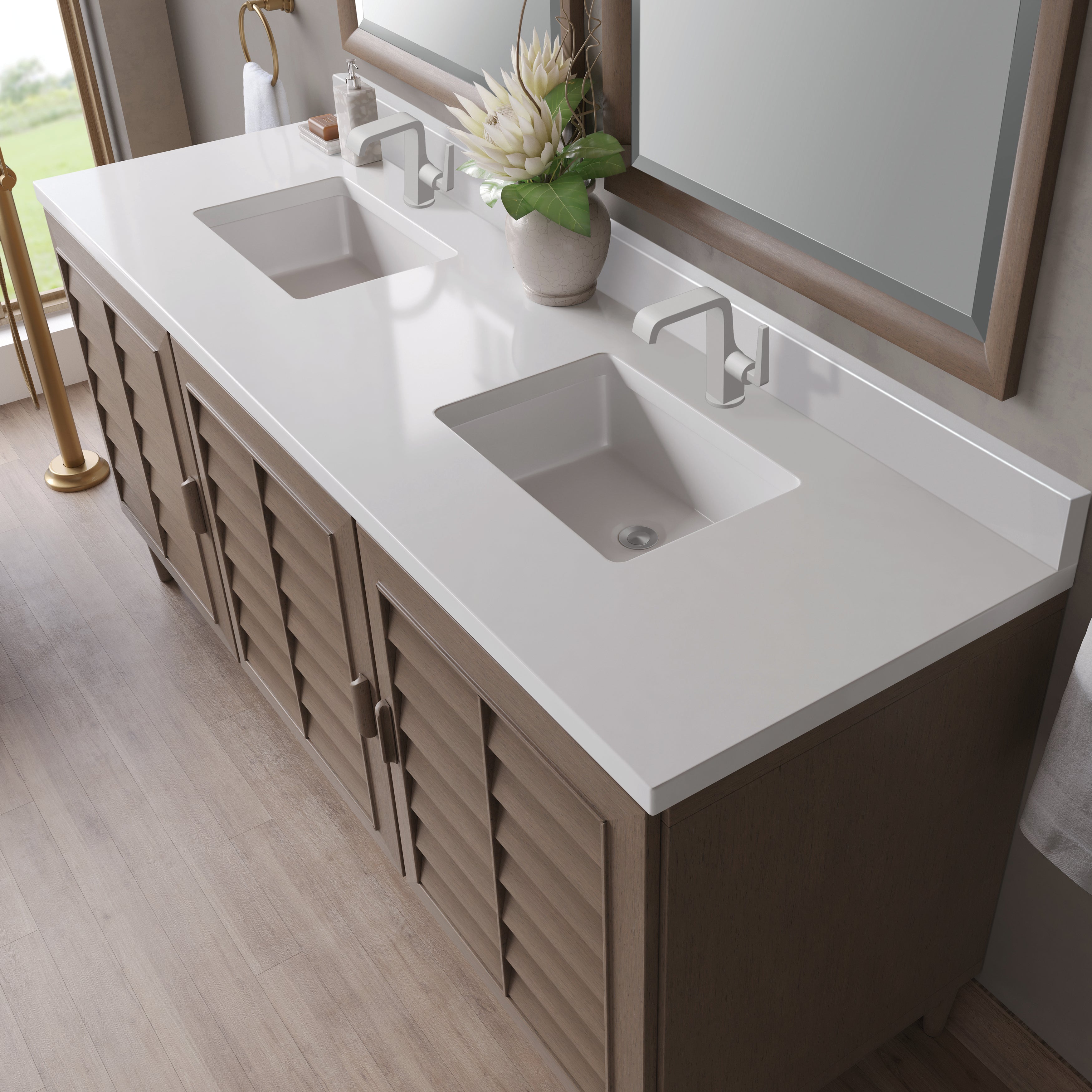 James Martin Portland 72" Double Vanity in Whitewashed Walnut with 3cm Countertop