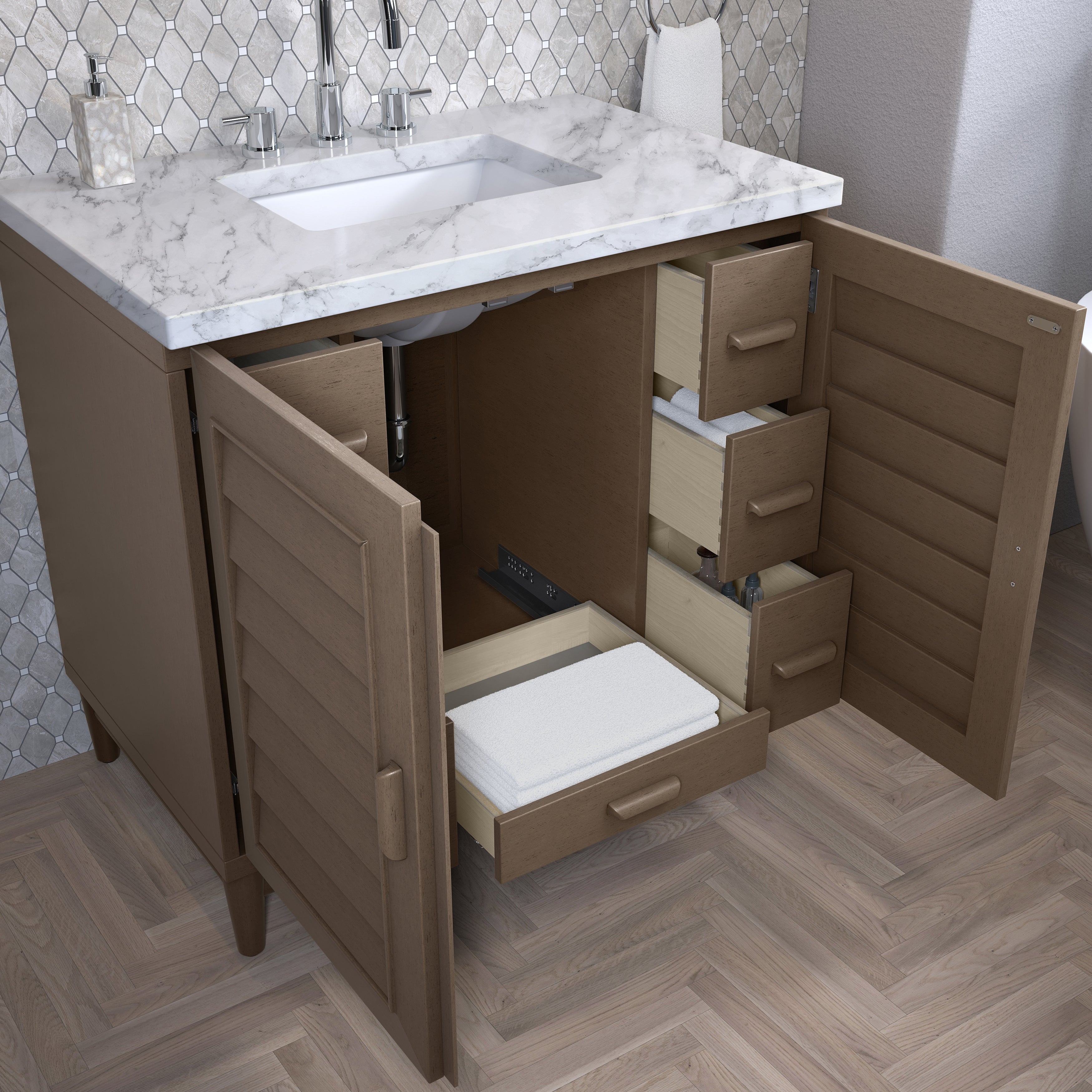 James Martin Portland 36" Single Vanity in Whitewashed Walnut with 3cm Countertop