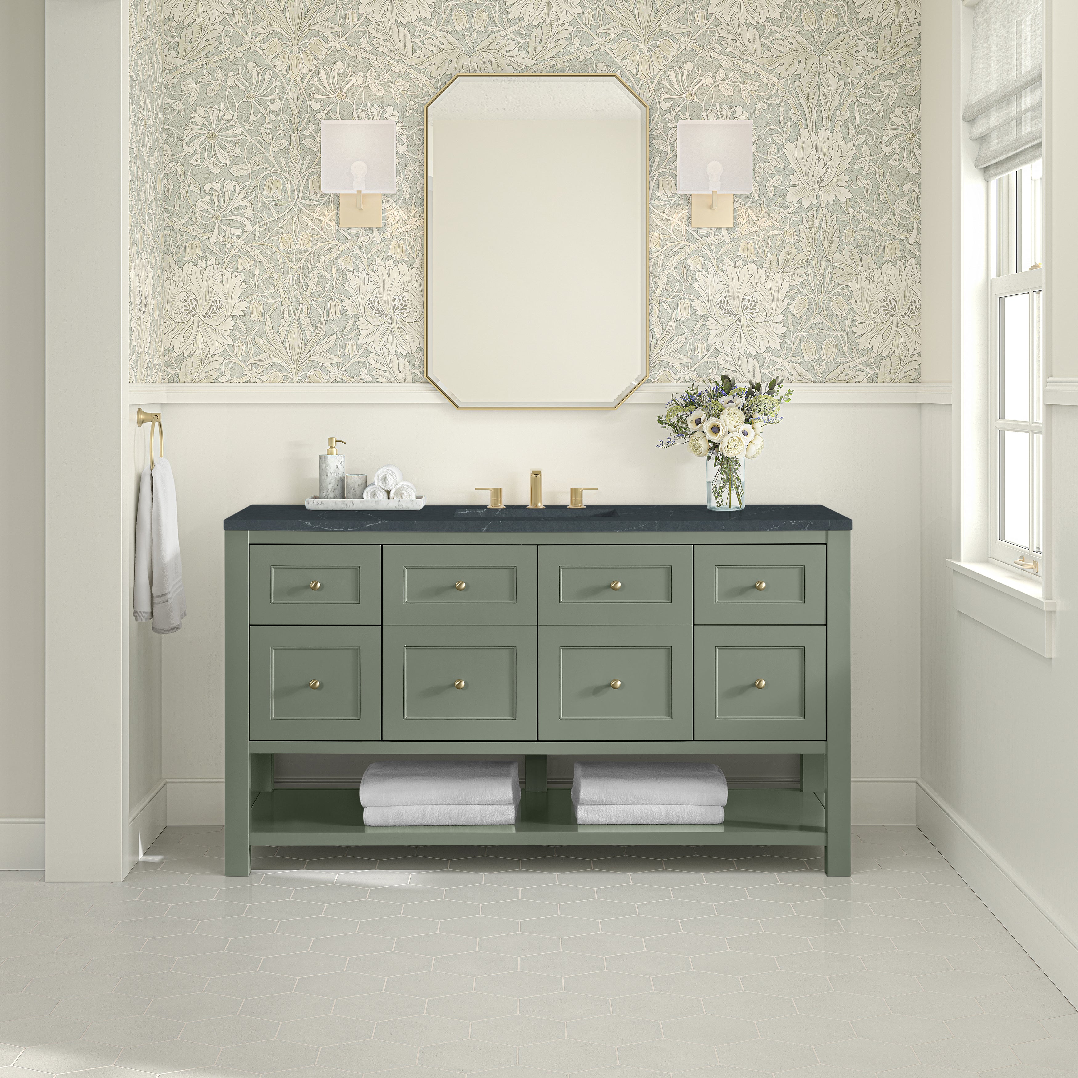 James Martin Breckenridge 60" Single Vanity in Smokey Celadon with 3cm Countertop