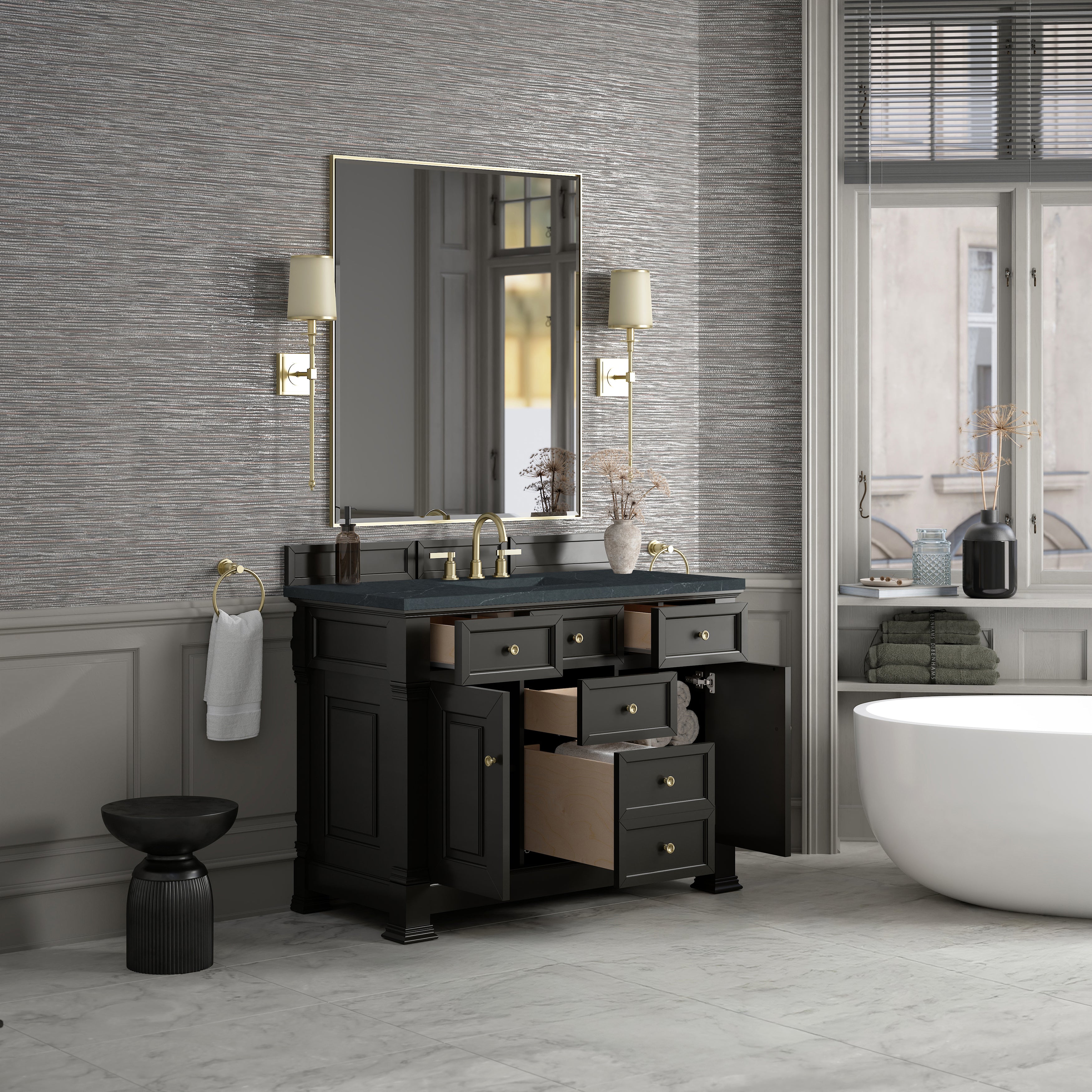 James Martin Brookfield 48" Single Vanity in Black Onyx with 3cm Countertop